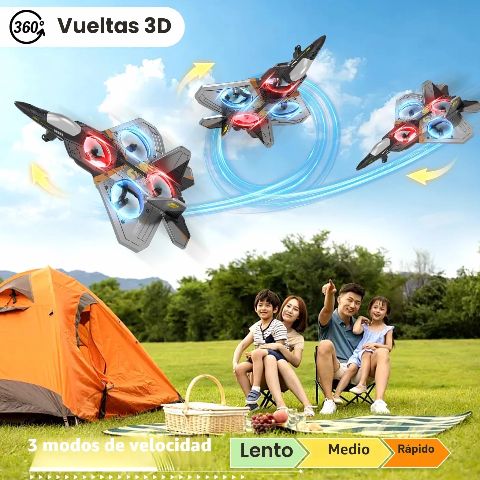 4DRC V17 - Avión teledirigido de 6 Canales, con función Gravity Sensing Stunt Roll Cool Light, avión teledirigido de 2,4 GHz, Planeador Volante a Distancia, fácil de pilotar para Adultos, niños