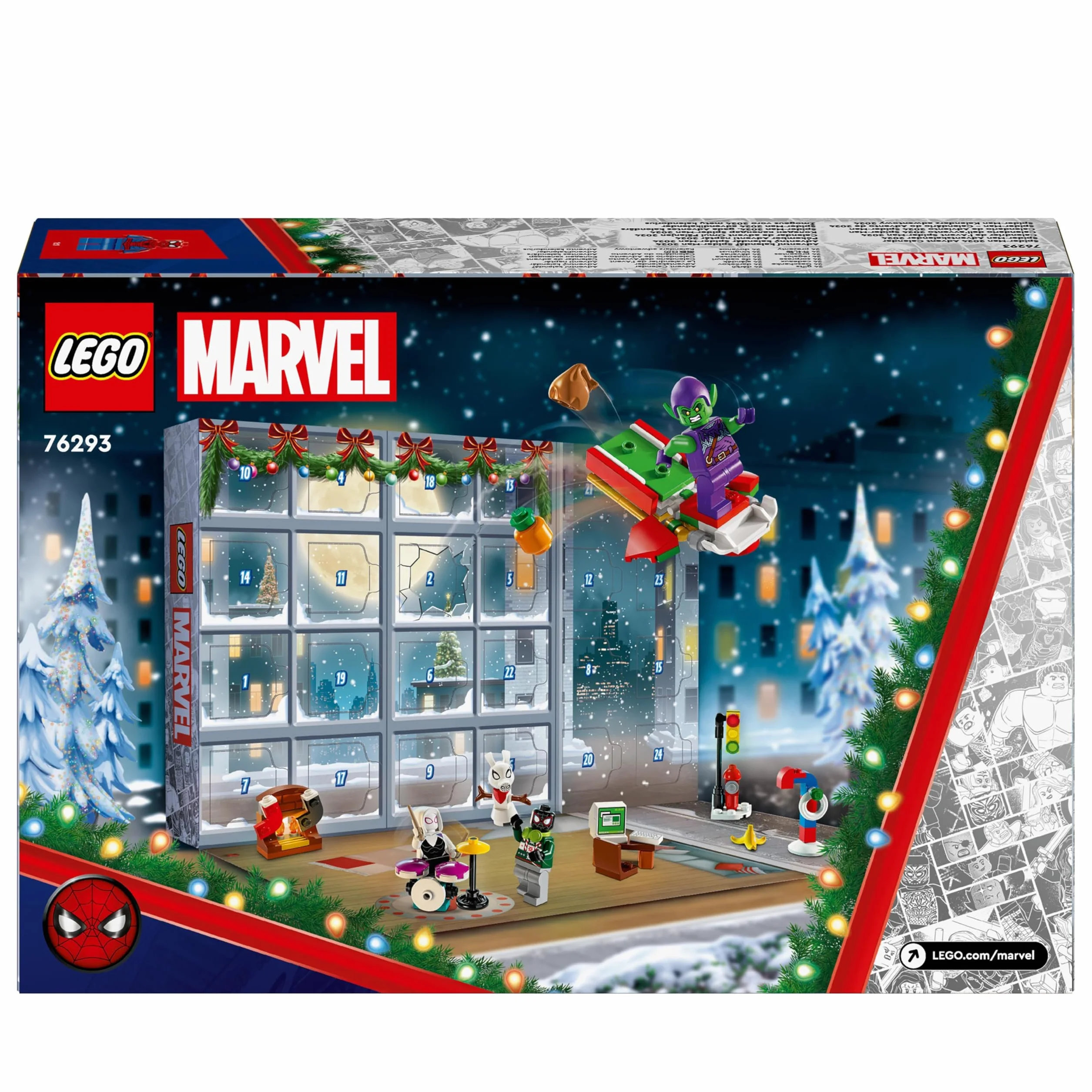 LEGO Marvel Calendario de Adviento 2024 Spider-Man Juguetes de Construcción de Superhéroes con Minifiguras para el Juego de rol, Regalo Pre-Navideño para Niños y Niñas de 7 Años o Más 76293