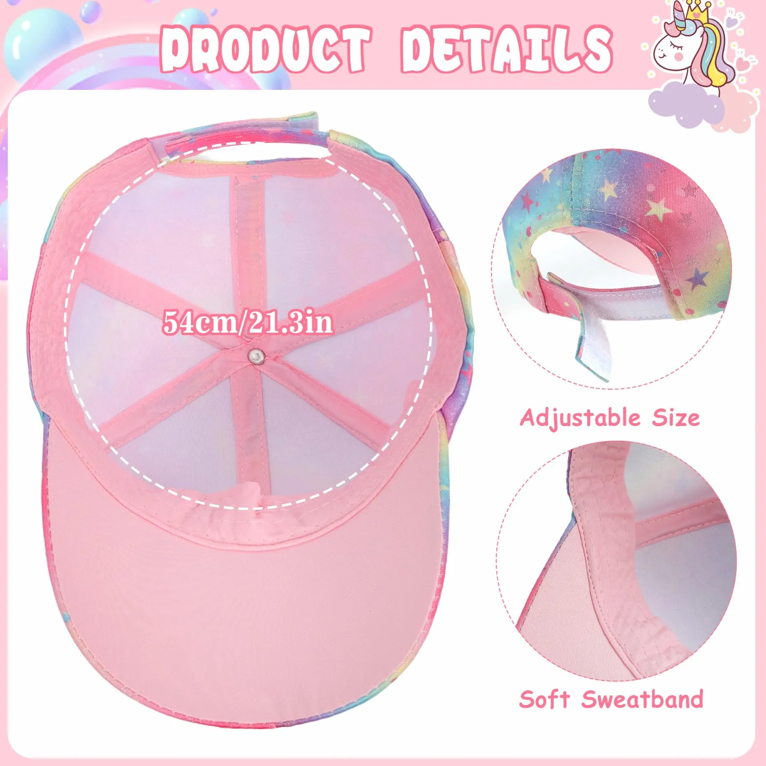 Gorra Niña y Gafas de Sol Tie-Dye Ajustable Arcoíris Rosa Regalo 3-8 Años