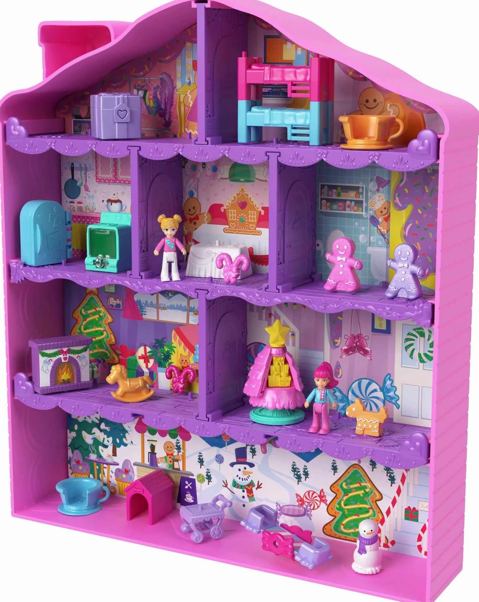 Polly Pocket Calendario de Adviento de muñecas, Juego de casa de Jengibre con 25 Regalos Sorpresa, HKW16