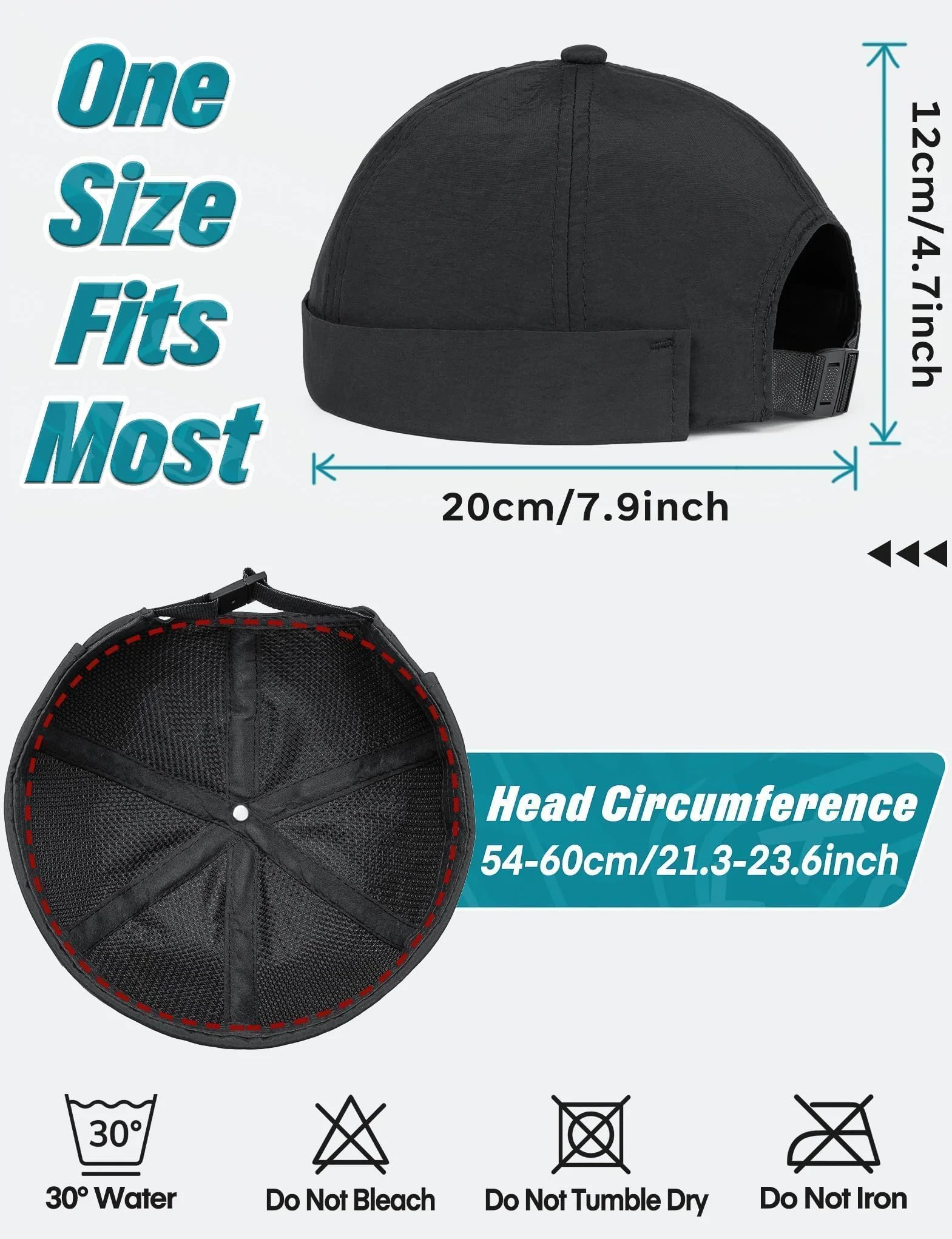 Becellen Gorra Docker Verano Gorro Sin Visera Retro Unisex Beanie Ligero Secado Rápido Negro