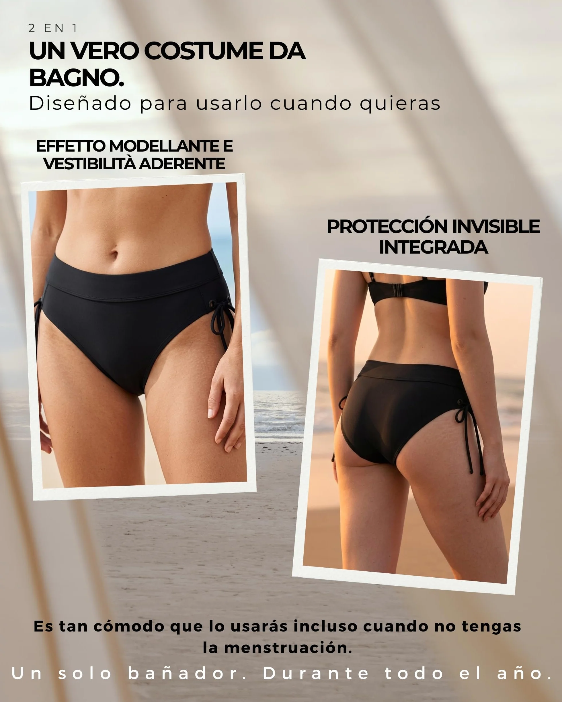 Bañador Menstrual Niñas Mujer Tecnología AquaSecure Flujo Ligero Medio Adolescentes 10-16 Años Piscina Playa OEKO-TEX