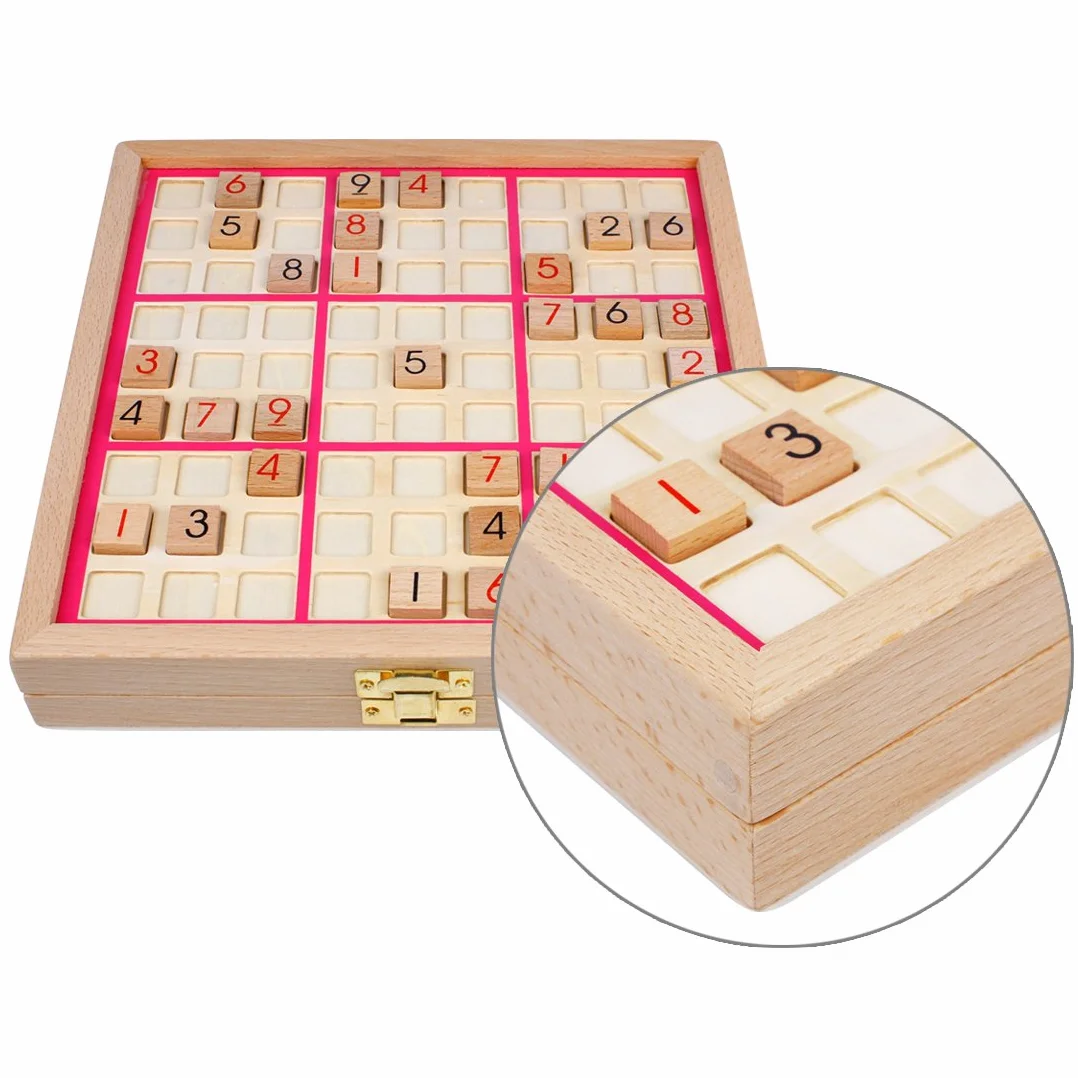 Andux Zone Sudoku Tablero Caja 3-en-1 De Madera Número de Lugar Juguete SD-03 (Rosado)