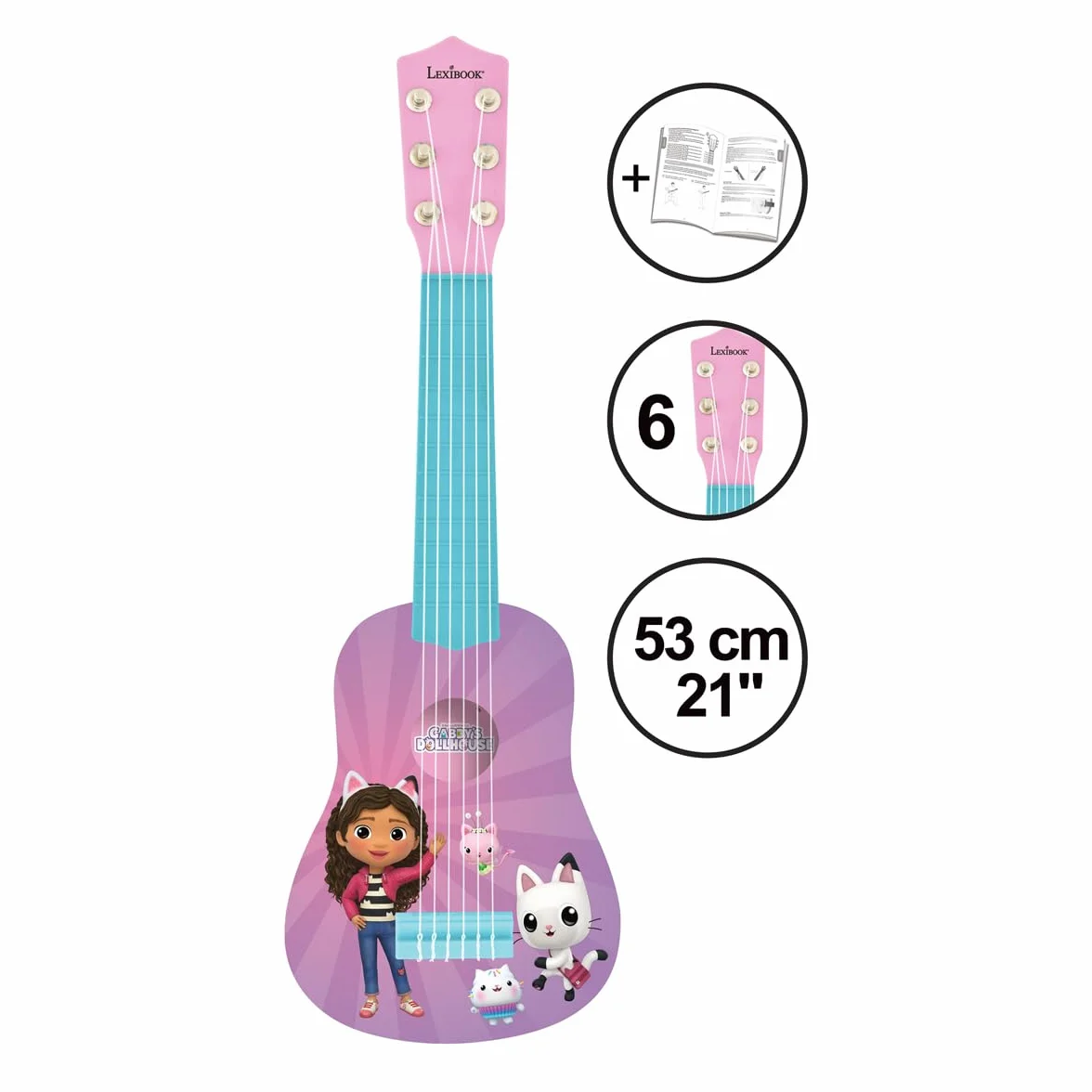 Lexibook, La Casa de Muñecas de Gabby, Mi Primera Guitarra para niños, 6 Cuerdas de Nylon, 53 cm, Guía incluida, Rosa, K200GDH