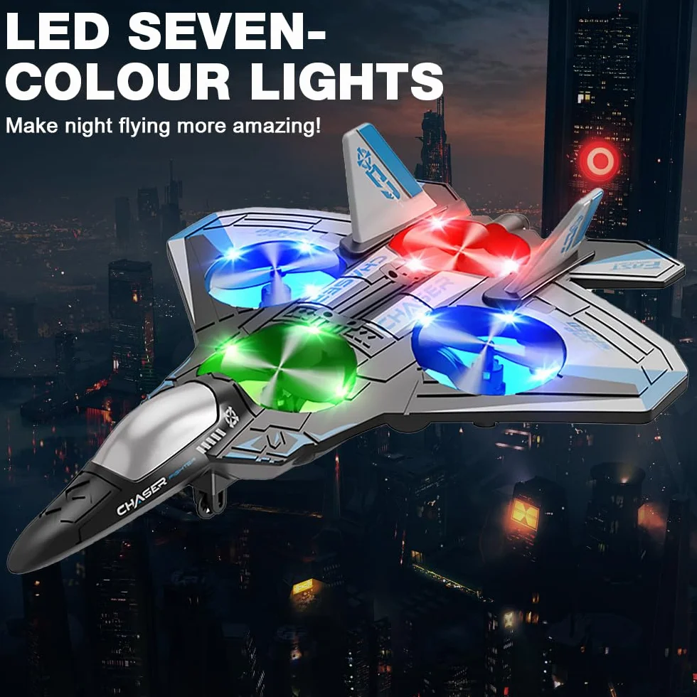 Avión de control remoto, avión de control remoto de 2.4 GHz con luz fría, flota a altura fija, rollo de acrobacias de 360°, aviones RC EVA con potente potencia, avión RC para adultos, niños