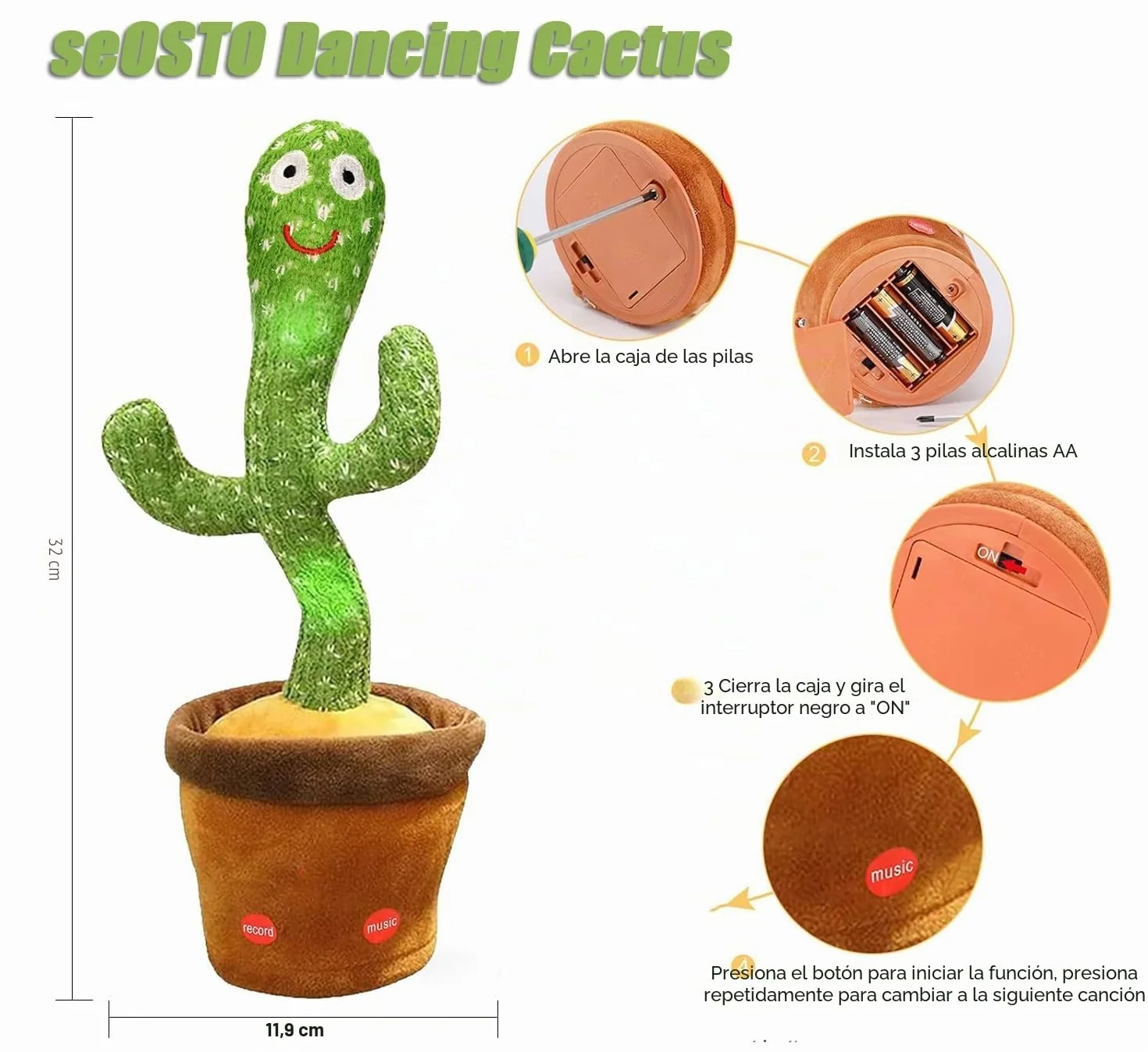 Juguete de Peluche Cactus Bailarín que Baila y Repite tu Voz con Canciones