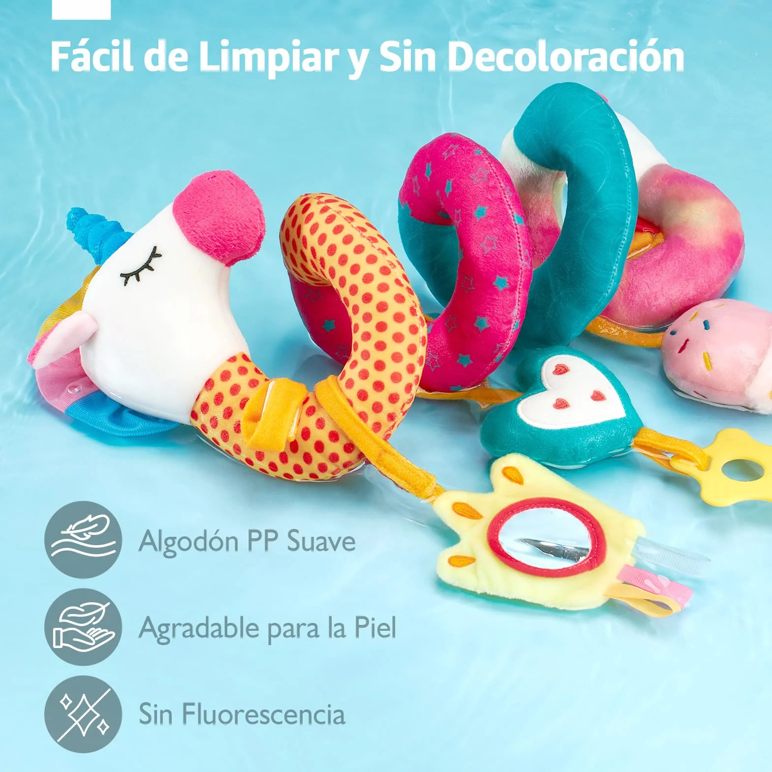 hahaland Colgantes para Cochecitos Juguetes Bebes 0 3 6 12 Meses, Espiral Actividades Juguetes Colgantes con Mordedor y Sonajero, Suave Peluches para Bebes Niños y Niñas Regalos Originales