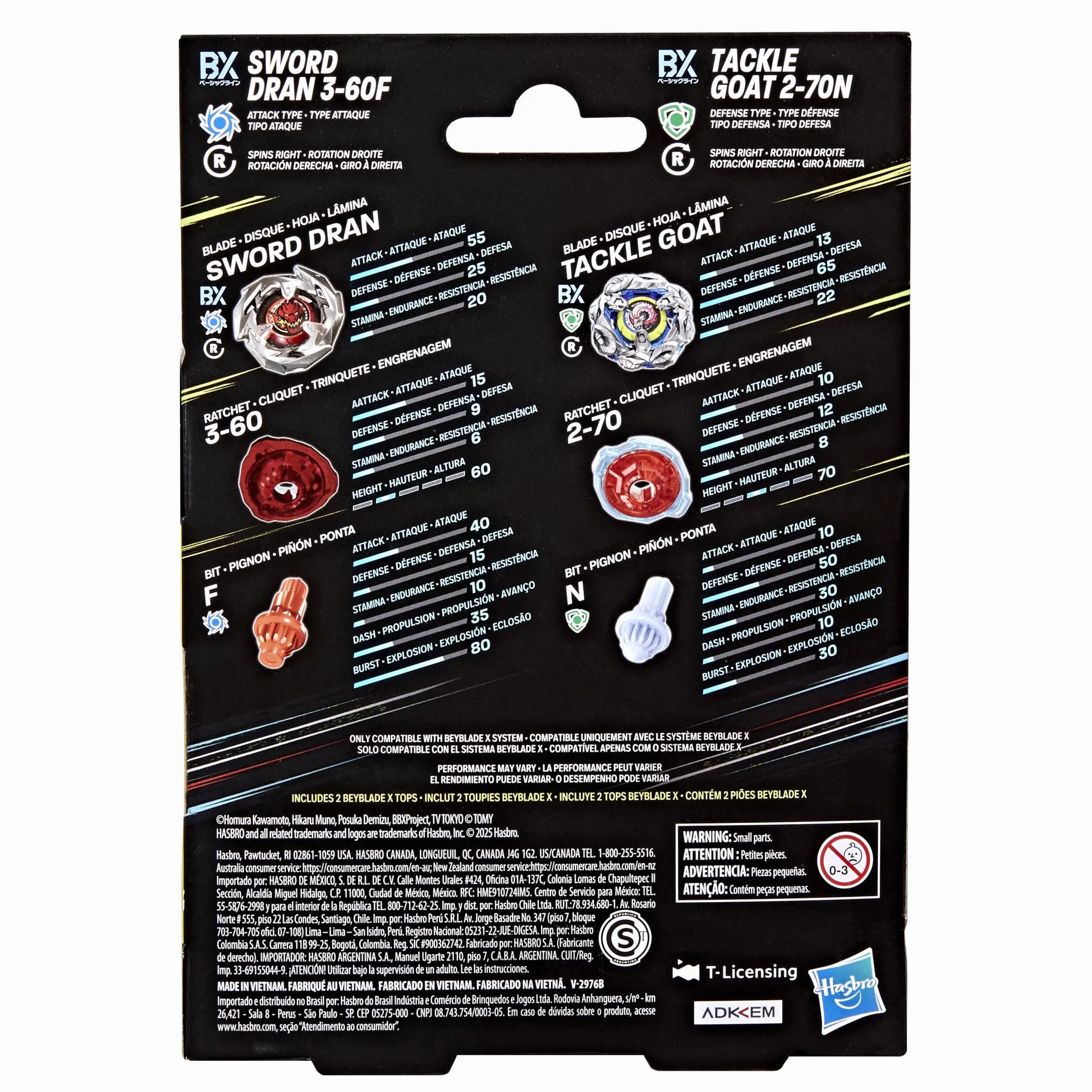 Beyblade X Tackle Goat 2-70N & Sword Dran 3-60F, Pack Doble