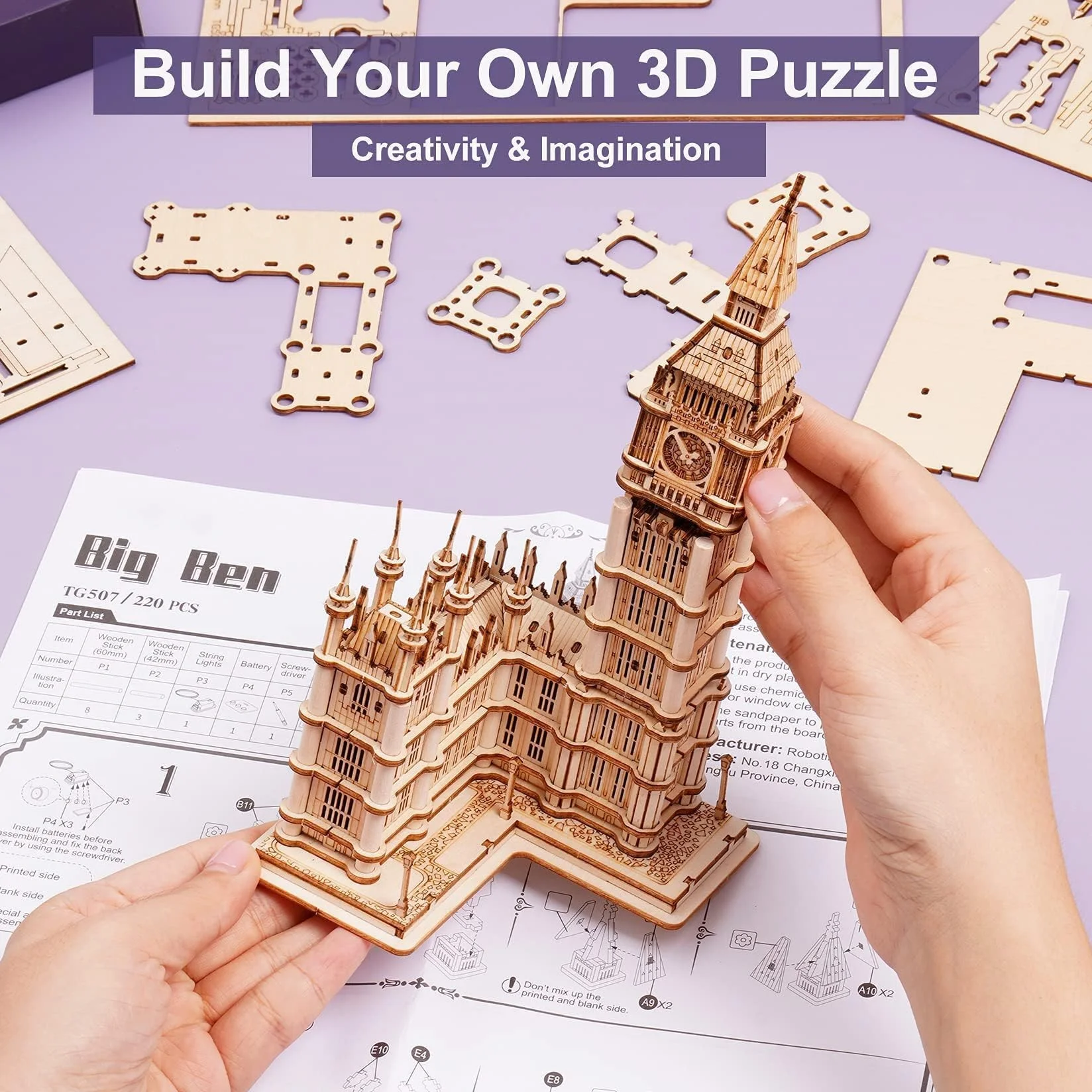 RoWood Puzzle 3D Madera Gran Ben, Maquetas para Construir Adultos y Niños, Edificios