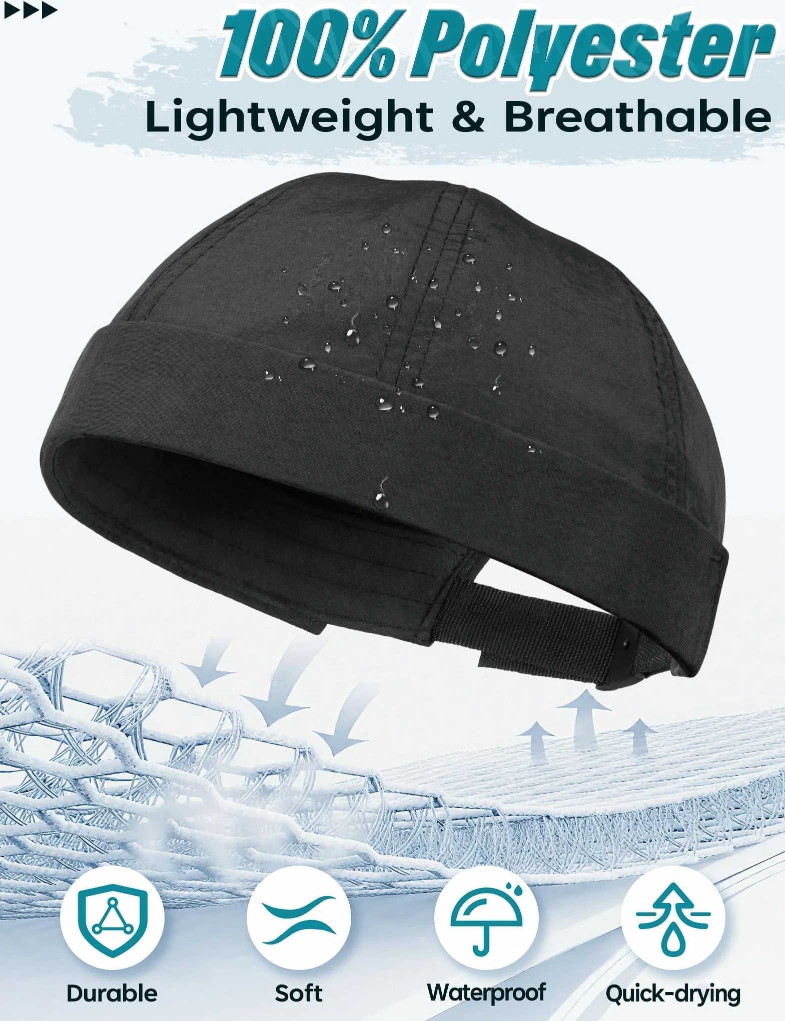 Becellen Gorra Docker Verano Gorro Sin Visera Retro Unisex Beanie Ligero Secado Rápido Negro