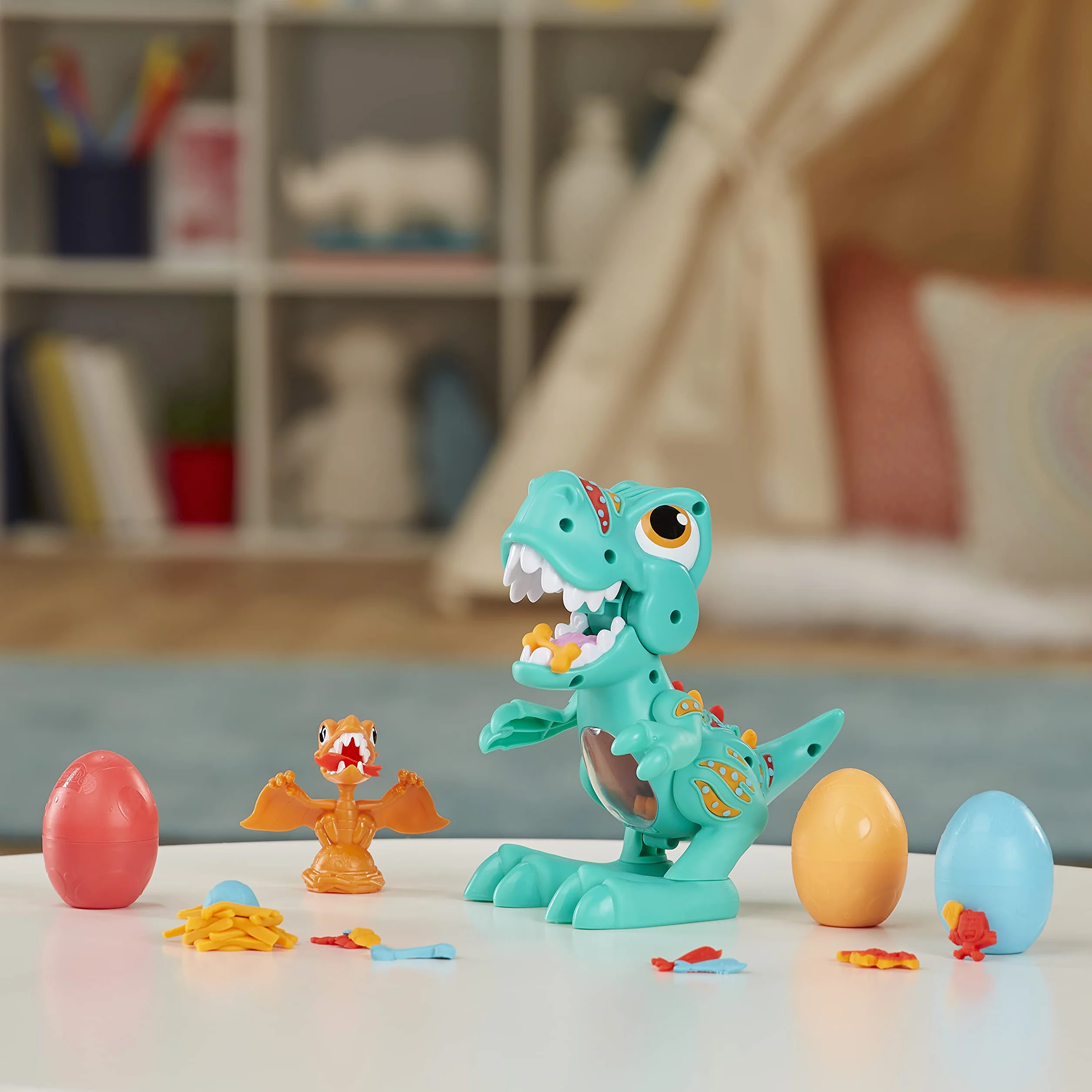 Play-Doh Rex el Dino glotón con Sonidos de Dinosaurio y 3 Huevos