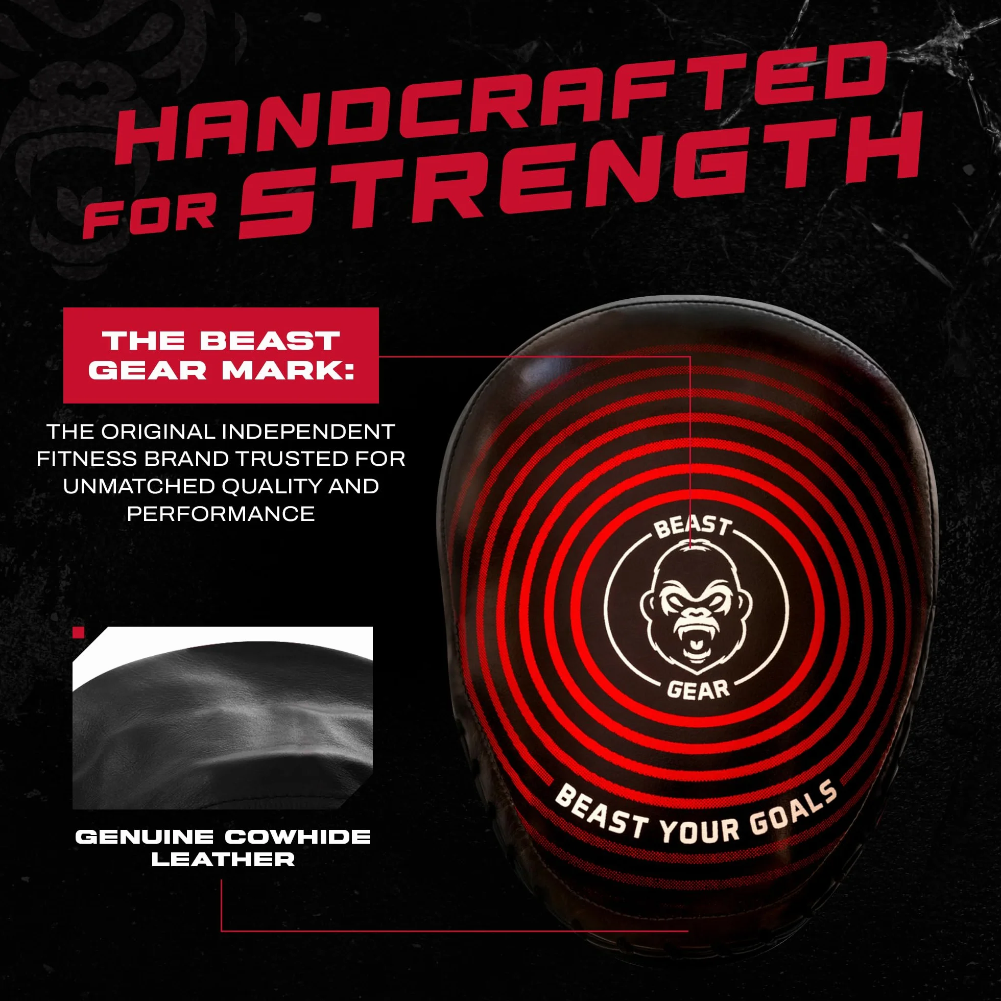 Beast Gear Almohadillas de boxeo de piel de vaca auténtica, diseño curvado con soporte de muñeca para MMA, Kickboxing y Muay Thai