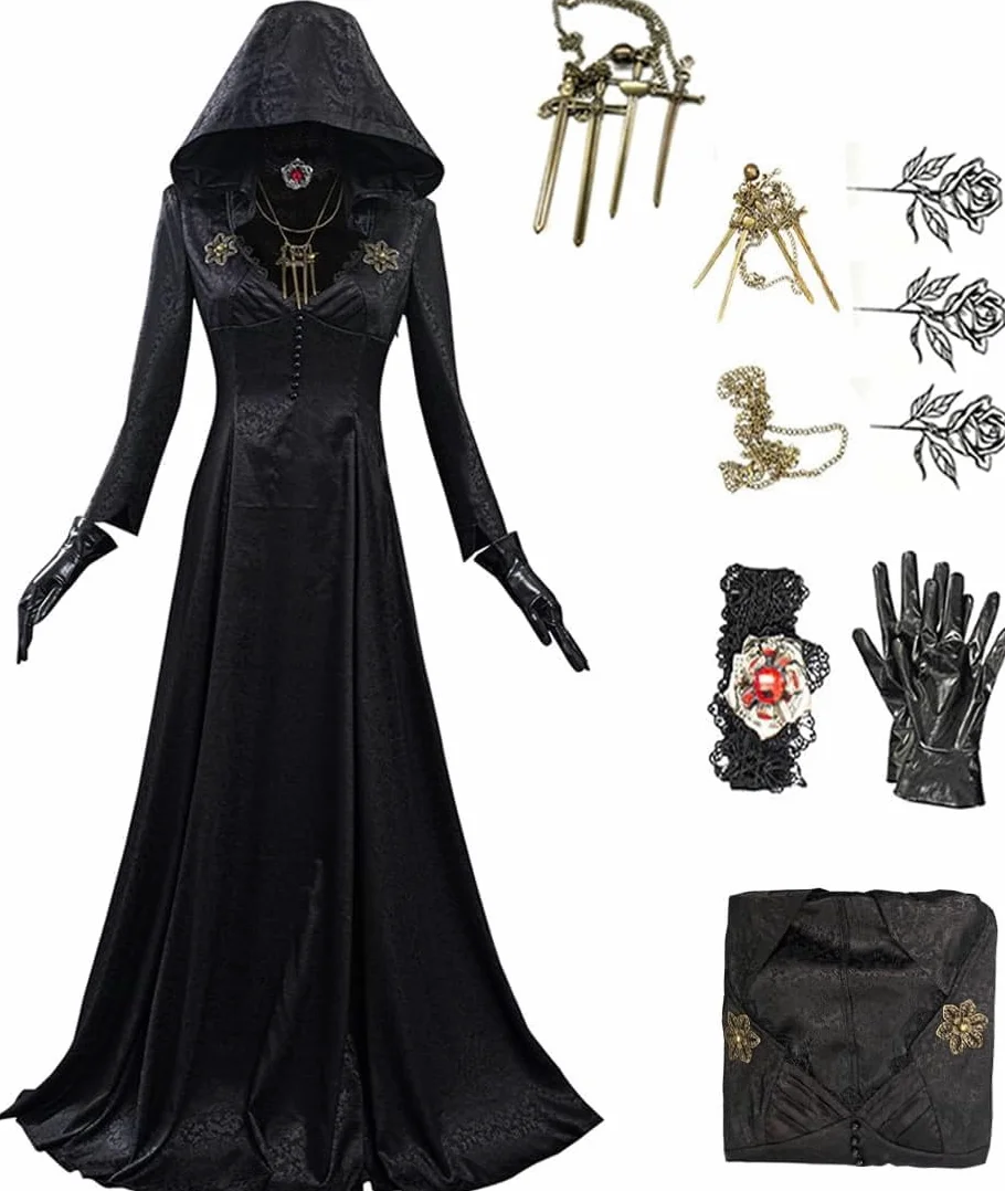 Moth Lady Halloween Carnaval medieval con capucha vestido cosplay trajes trajes de Halloween mujeres negro