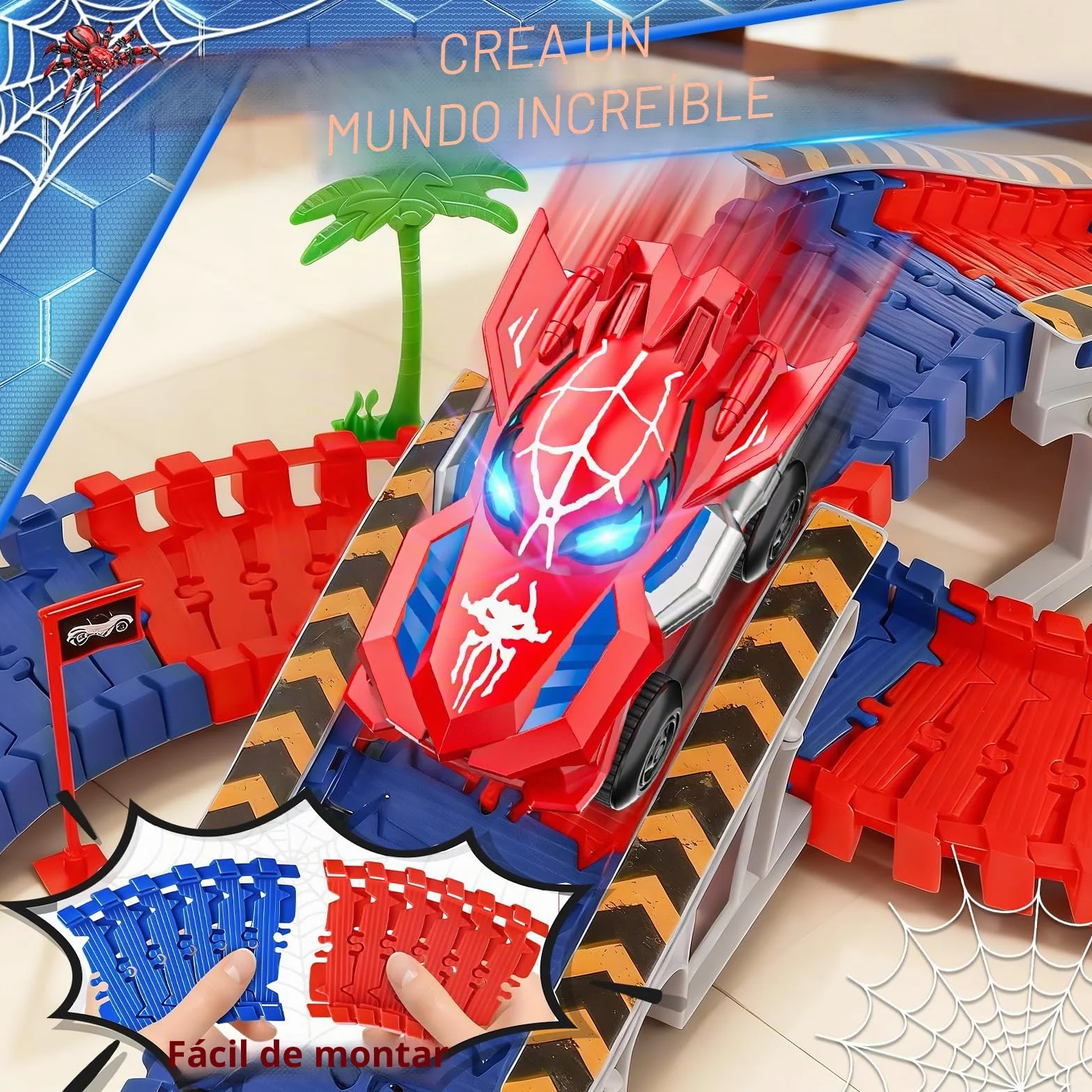 Kssvzz Spider Circuito Coches Niños 2 3 4 5 6 Años, Flexible Pista de Carros Juguete, Regalo Cumpleaños Navidad Niño Niña 2-8 Años(212 Piezas)