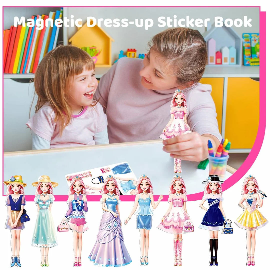 Muñecas de Vestir Magnéticas Muñeca de Papel de Vestir de Princesa Juguete de Juego de Viaje de Simulación y Juego Muñeca de Portátil para Vestir Princesas Regalo para Niña (Liz)