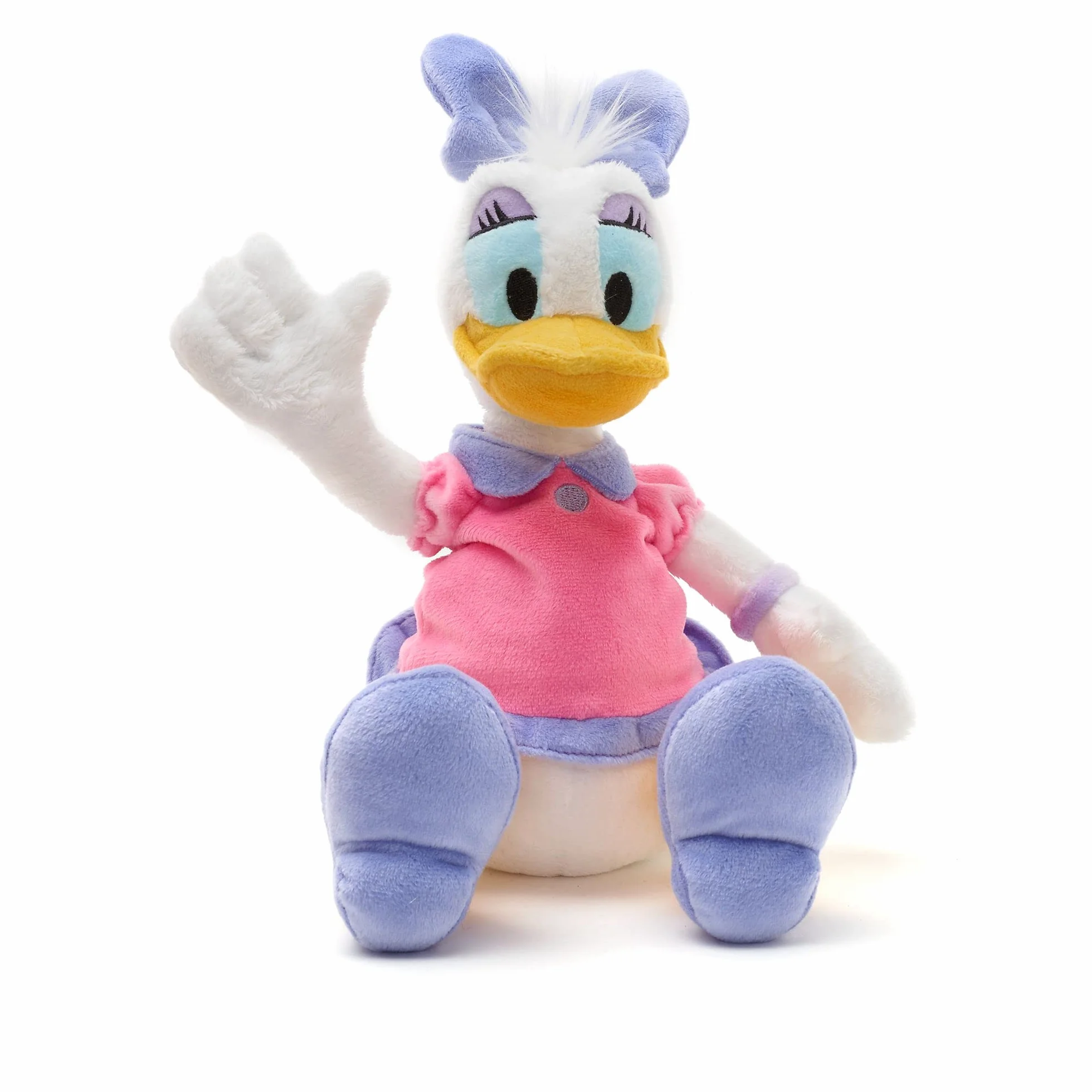 Disney Store Peluche pequeño de Daisy, Altura: 30 cm, Peluche con un Acabado de Tacto Suave y Detalles Bordados, Barriga blandita rellena de Perlas de poliestireno, para Todas Las Edades