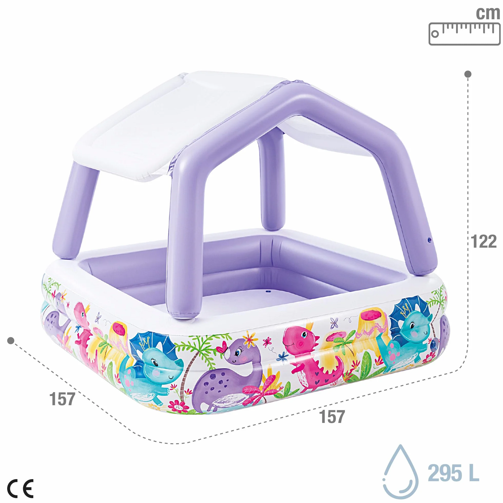 Intex Piscina Hinchable Infantil, 157x157x122 cm, 295 litros, con toldo Desmontable, Diseño acuático, Tapón de desagüe, Uso Exterior, Vinilo Resistente, Parche de reparación Incluido, +2 años (57470)