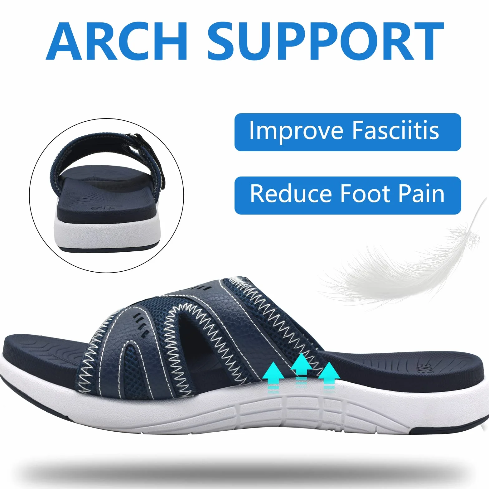 COFACE Hombre Sandalias de Recuperación Deportiva Fascitis Plantar Cojín Suave Soporte de Arco Ligero Toboganes Ortopédicos para Hombre
