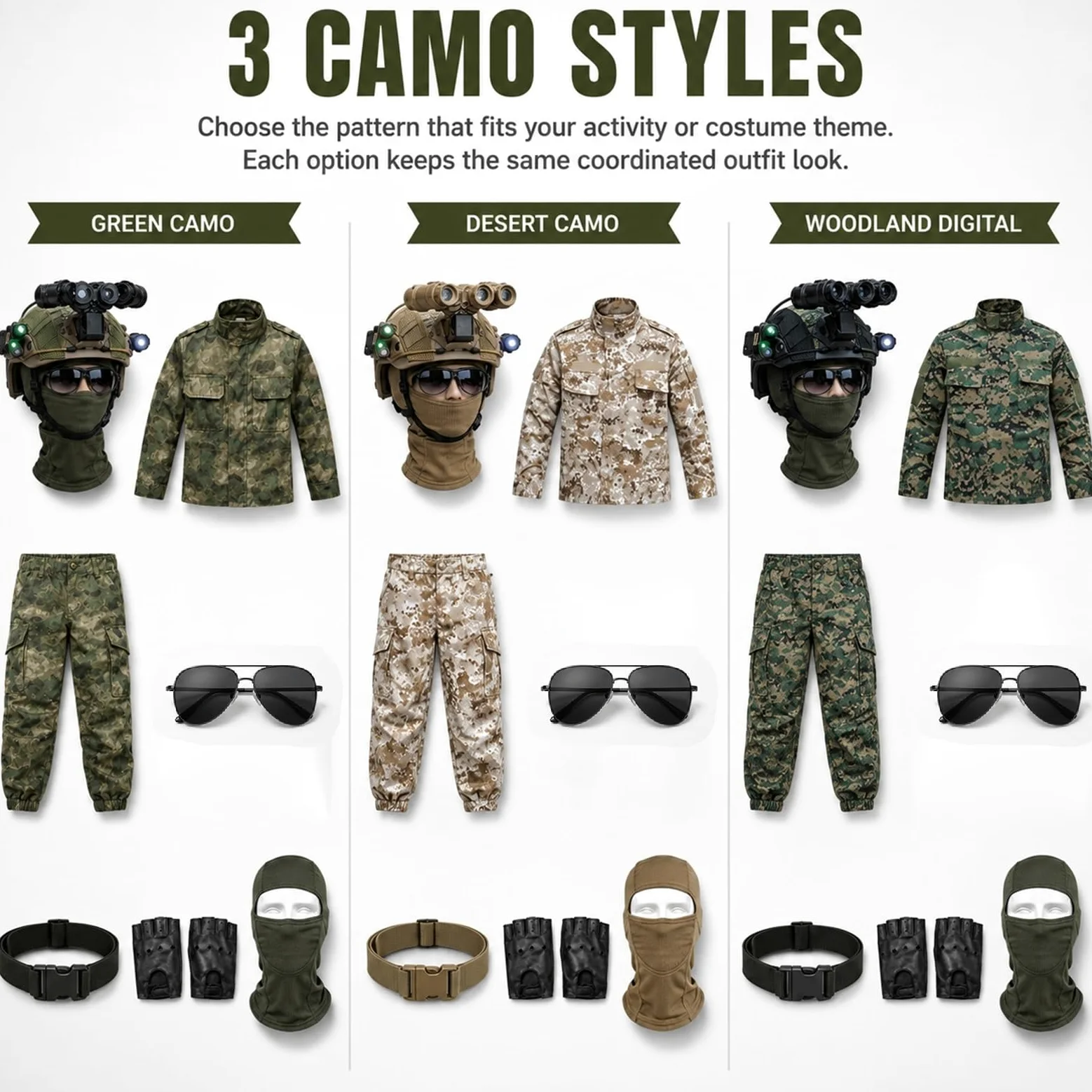 Disfraz Infantil 8 Piezas Con Casco Modular Y Accesorio De Cuatro Lentes | Camiseta Larga Pantalón Cinturón Guantes Pasamontañas Gafas En 65% Poliéster 35% Algodón