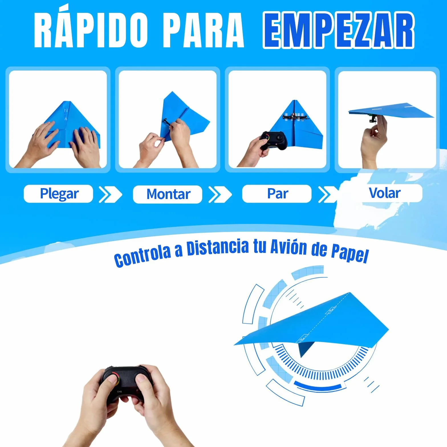 HAWK'S WORK Avión de Papel RC, Kit de Avión Teledirigido con Papeles de Colores, Juguete Super Fácil de Volar para Niños DIY Stem Kit (Birdy X 2.0)