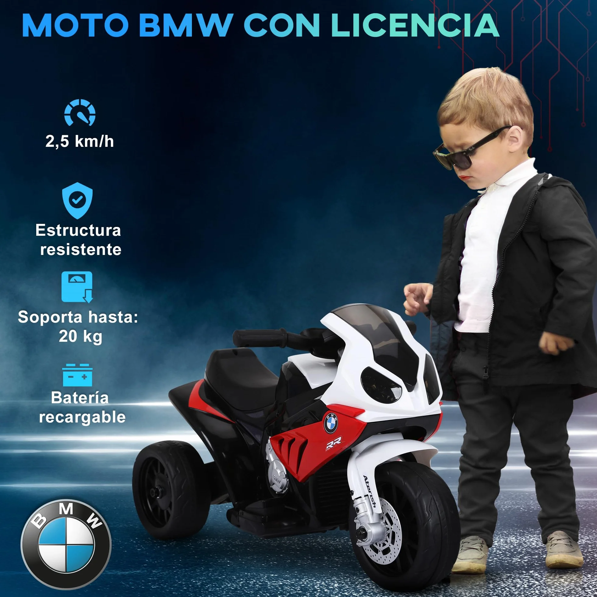 HOMCOM BMW S1000RR Moto Eléctrica para Niños 6V 20 kg Rojo