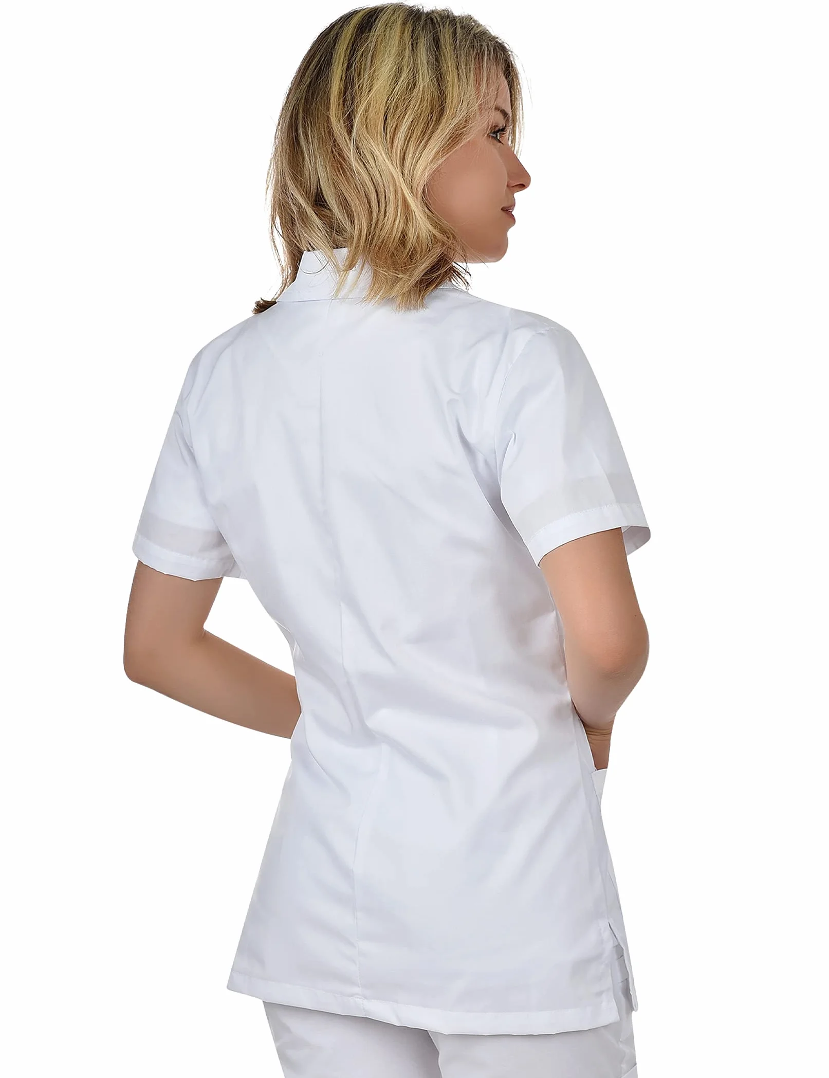 B-well Gabi Uniforme de Empleada Hogar Casaca con Botones para Enfermera Limpieza Mujer Manga Corta Cuello Solapa