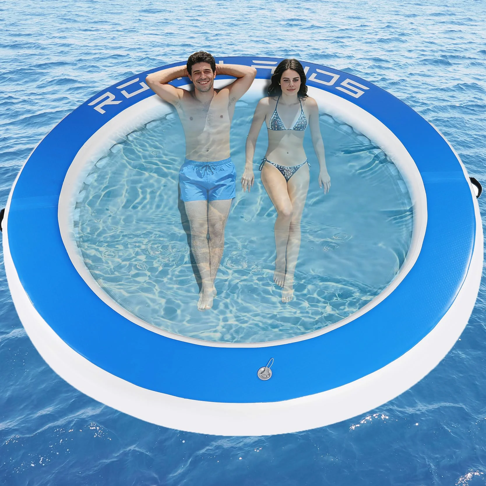 Hamaca hinchable de 245 cm, anillo de natación redondo como plataforma flotante para fiestas de verano, plataforma de natación para lagos, piscinas y el mar