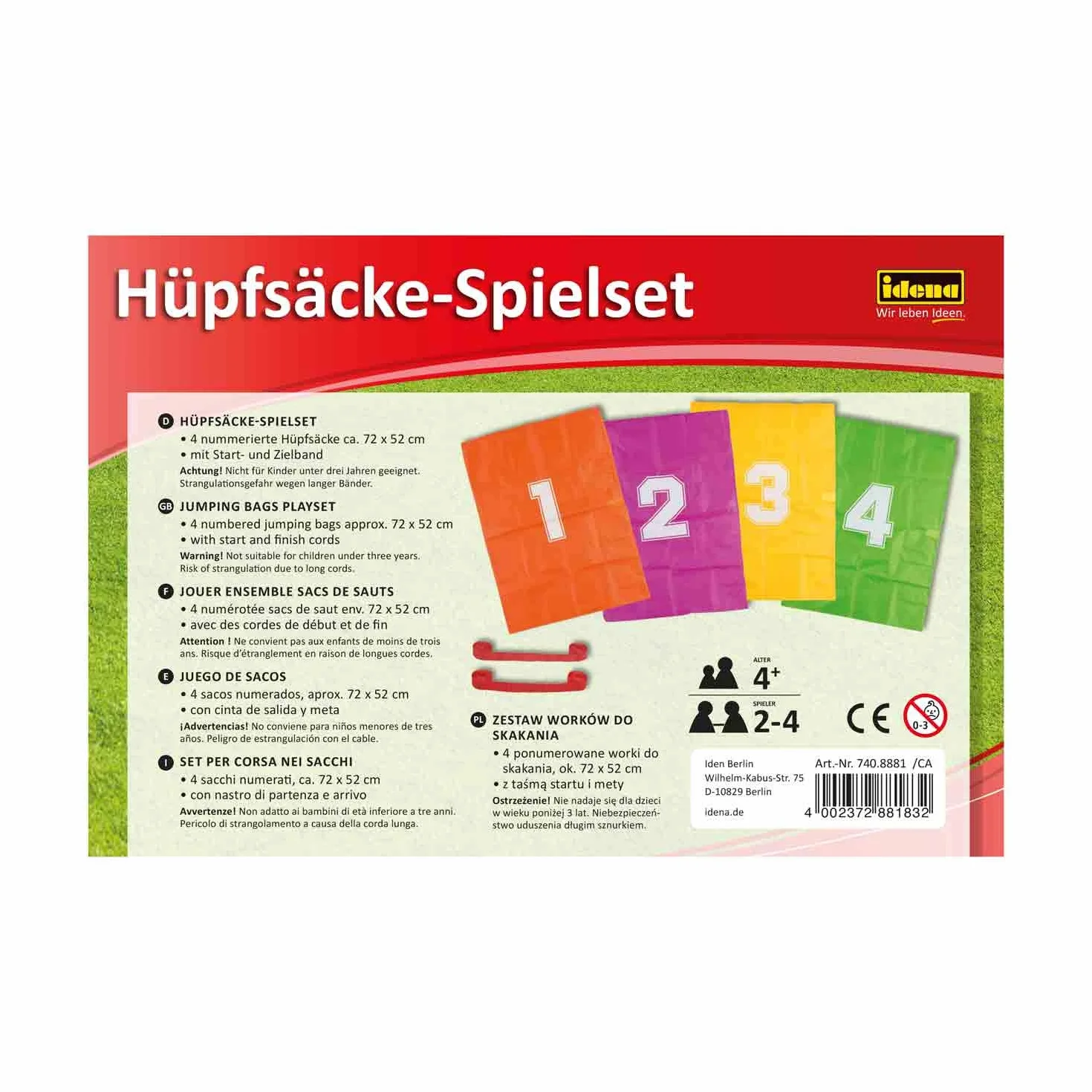 Idena Juego de Sacos Hinchables con 4 Sacos, Cinta de Inicio y Fin