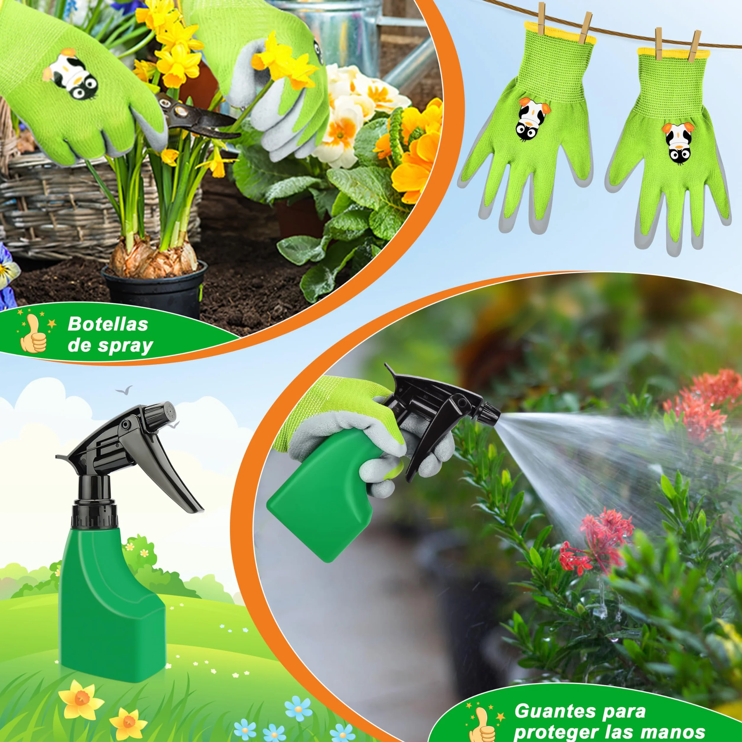 IEEILULU Juego de herramientas de jardín para niños, herramientas de jardín para niños, de madera, 7 piezas, juguete de jardín extraíble con delantal regadera, juguete de jardín al aire libre para