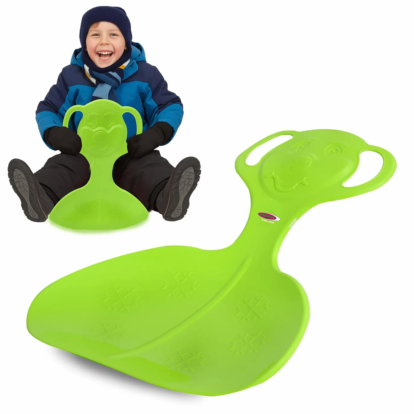 Jamara 460375 - Snow Play Trineo Oso Verde – Empuñaduras en Forma de Oso de fácil Agarre, Peso Ligero