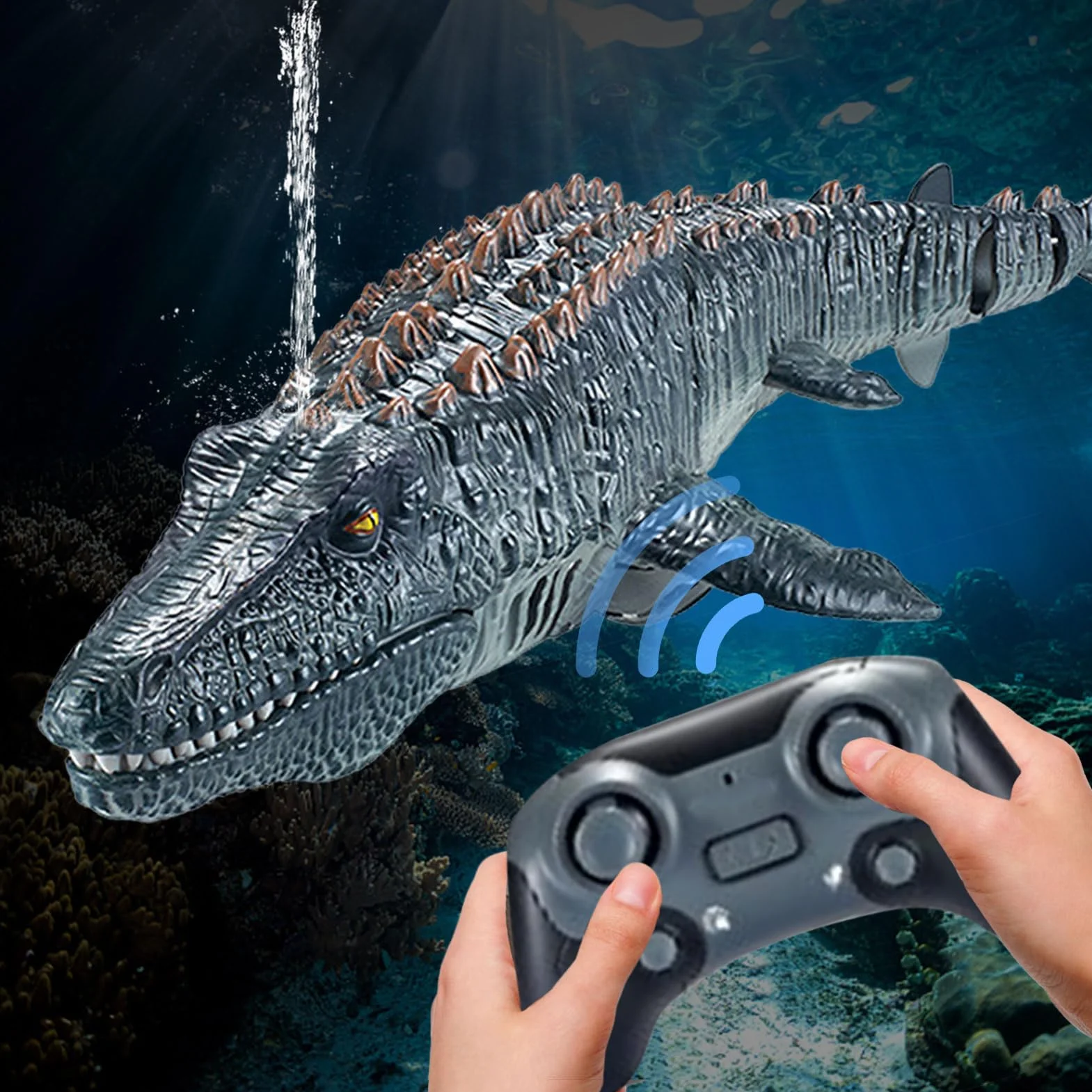 De Piscina para Dinosaurios - Mosasaurus Control Remoto, De Agua De Buceo, Función De Pulverización Ligera | Natación para Niños Lago Baño Océano Juego Dinosaurio RC Juguetes