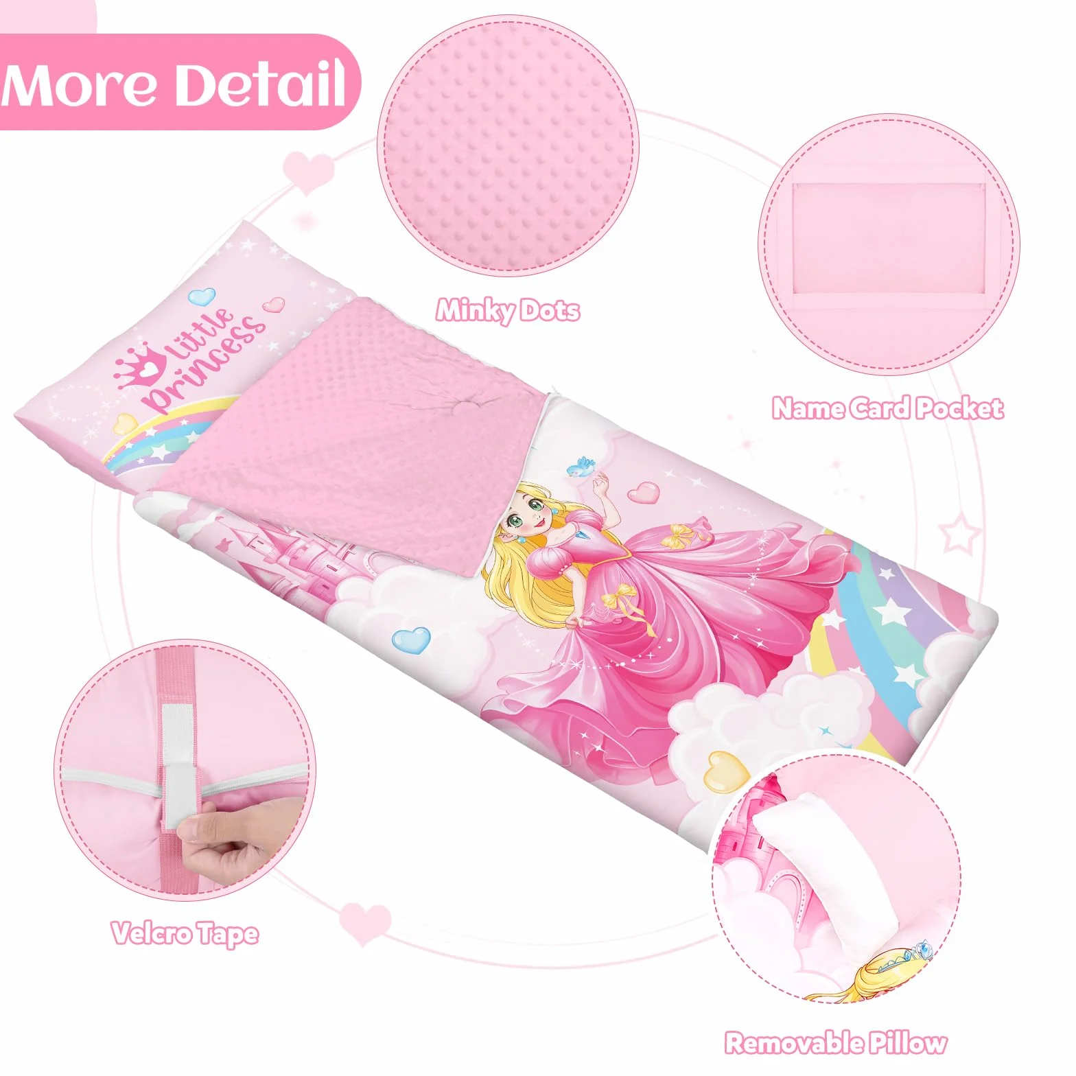 Saco de Dormir para Niños con Almohada, Tapete de Siesta para Niños y Niñas, Cálido Saco de Dormir de 150 x 60 cm, Tapete de Dormir Enrollable con Doble Cremallera