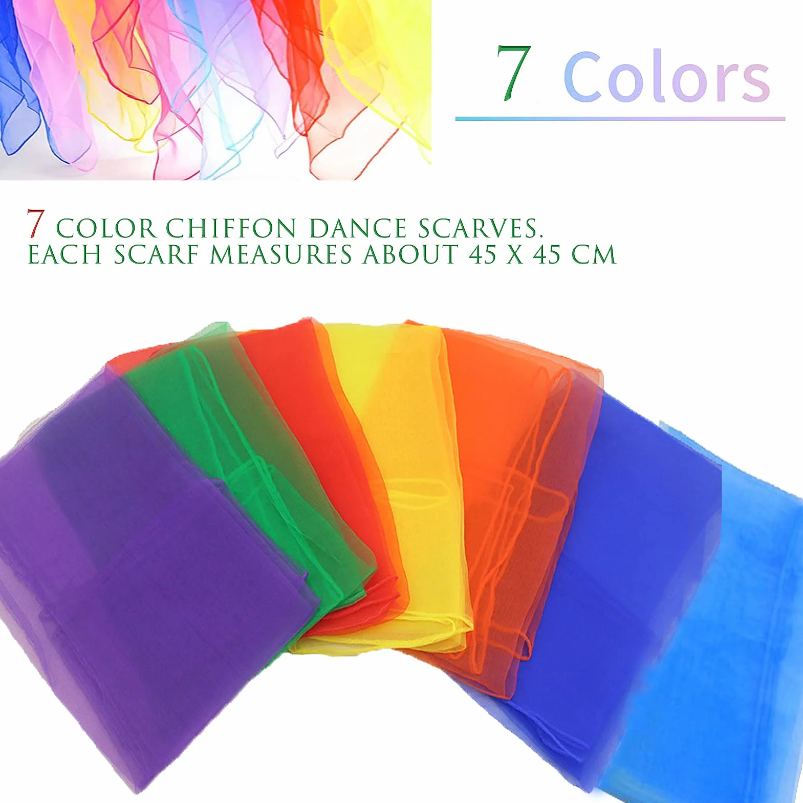 Pañuelos de Malabares para Niños y Adultos - Set de 7 Bufandas Malabares para Baile, Magia, Fiesta y Juegos Sensoriales - Decoración y Accesorios de Circo - 45 x 45 cm
