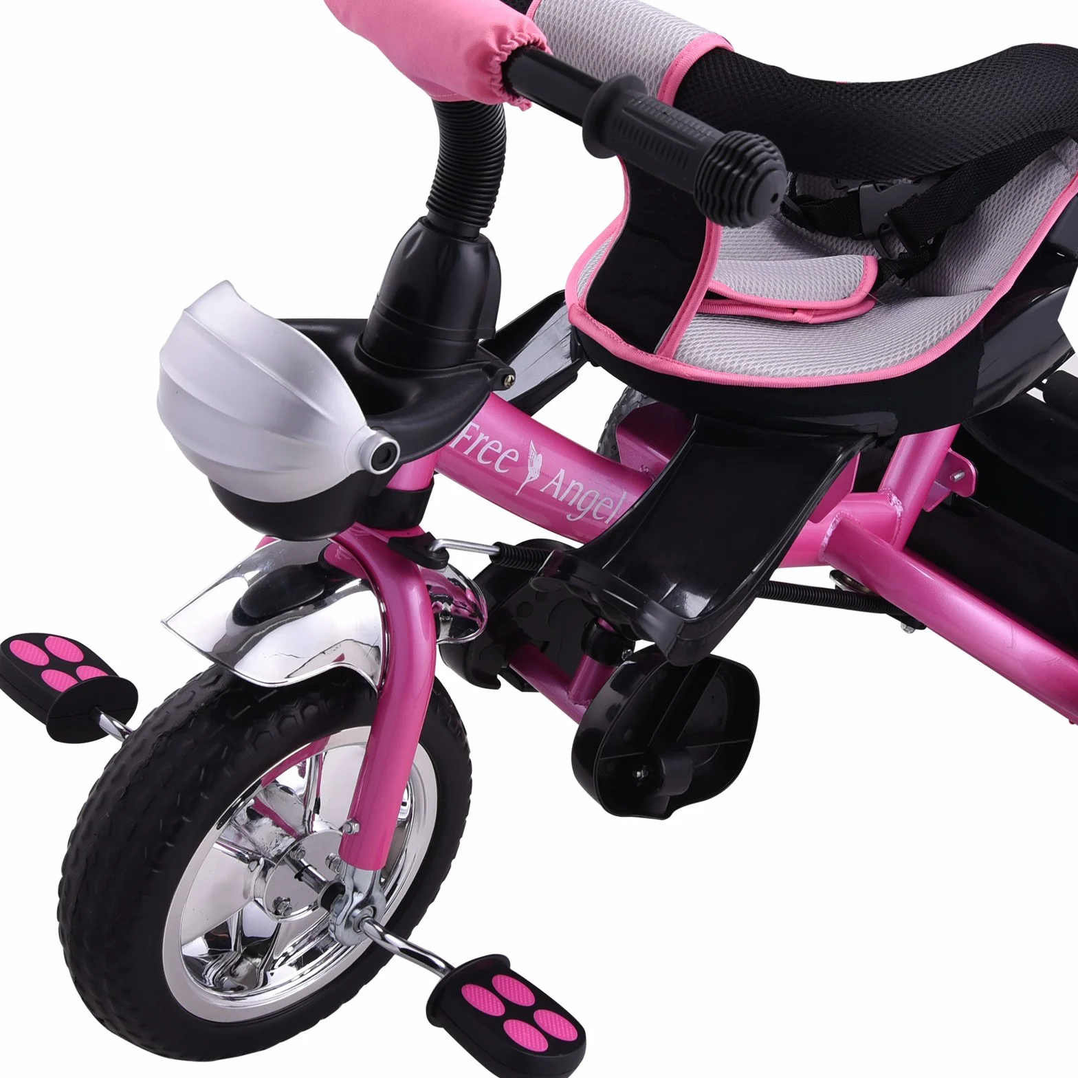 SPIELWERK® Triciclo Evolutivo Bicicleta Niños Carga Máxima 30Kg Cochecito Bebe Pedales Reposapiés Barra de Empuje Techo Plegable Portavasos Rosa