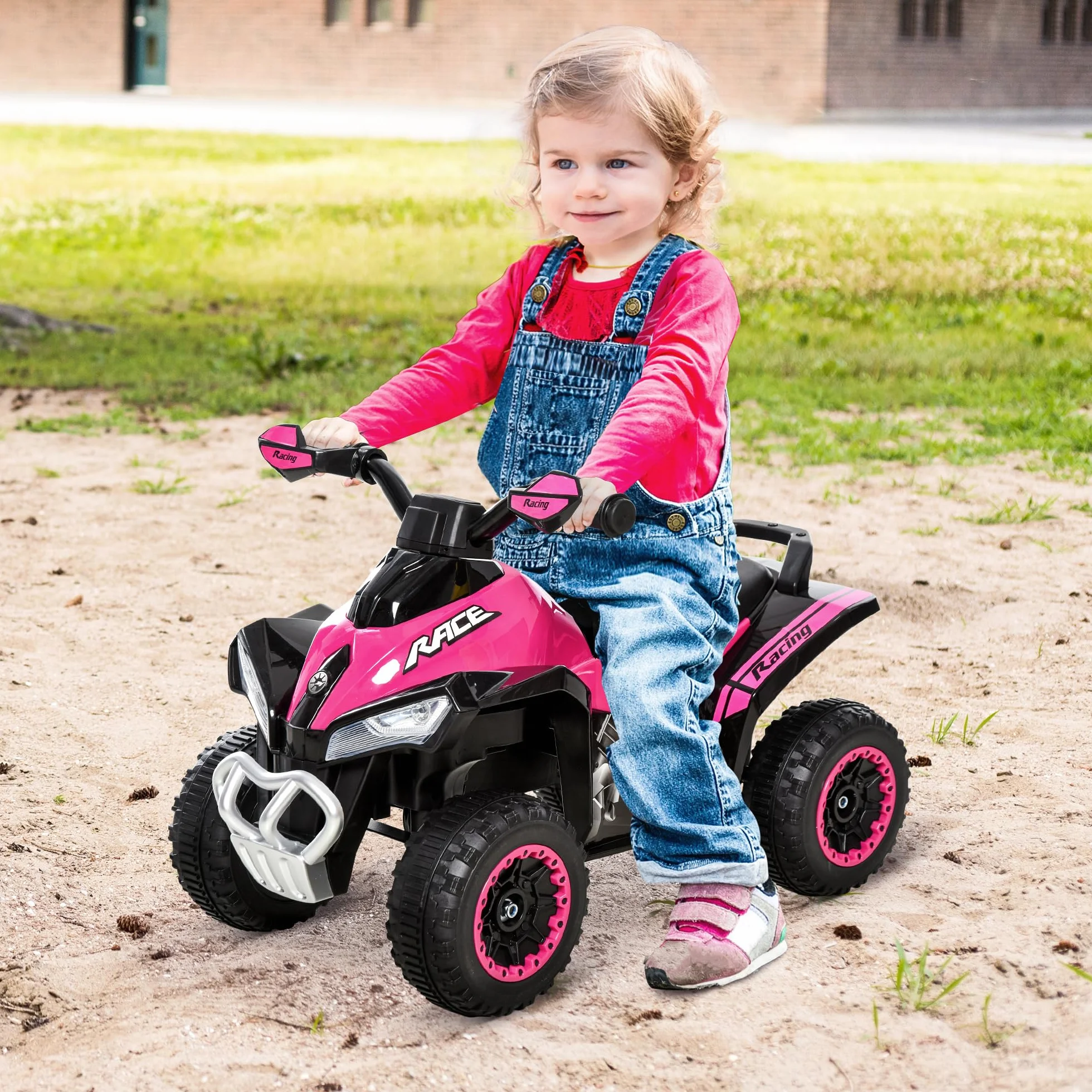 HOMCOM Quad Correpasillos Coche Correpasillos para Niños de 18-36 Meses con Función de Luces y Música Soporta hasta 20 kg 67,5x38x44 cm Rosa