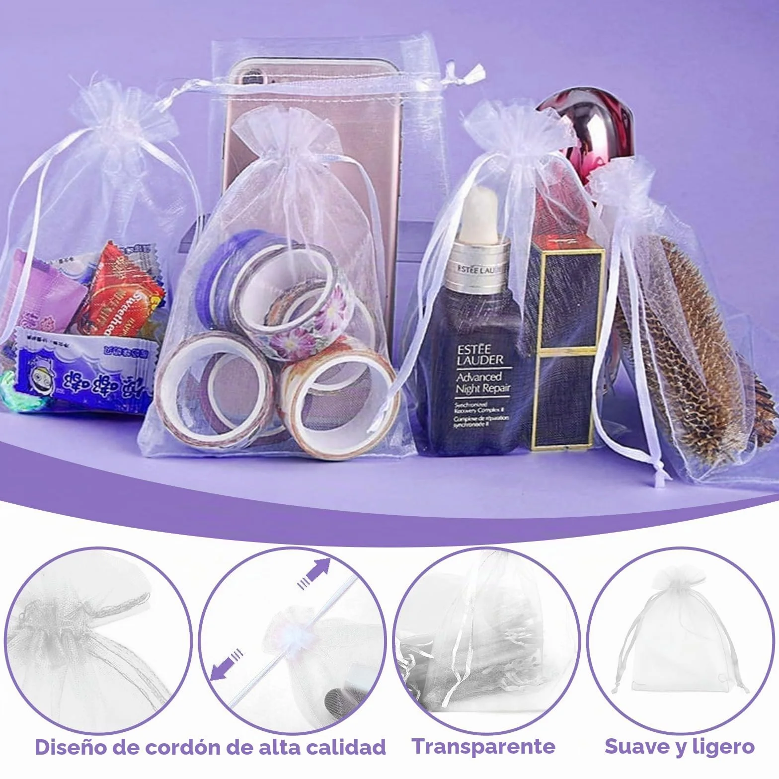 120 Piezas Bolsas de Organza 10x15 CM, Blancas Bolsitas de Tela Pequeñas con Cordóm, Bolsa Organza de Lavanda, Regalo, Joyas, Boda Favores, Caramelos para Festivales Fiestas Bodas Navidad