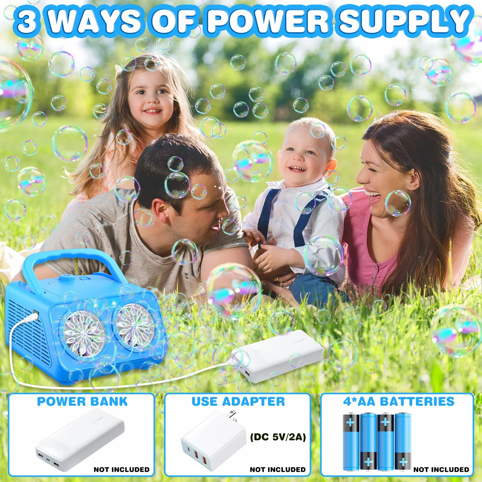 Maquina Burbujas, Más de 22.000 Burbujas por Minuto, Bubble Machine Automatico, Portátil Maquina de Burbujas para Niños Juguetes Regalos para Cumpleaños Fiestas Boda Exteriores (Azul)