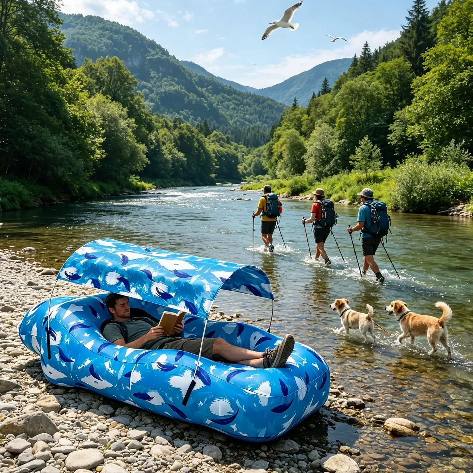 Sofá cama inflable para playa, toldo para, silla flotante portátil | Vacaciones viaje camping frente al mar senderismo picnic jardín salón acuático al aire libre