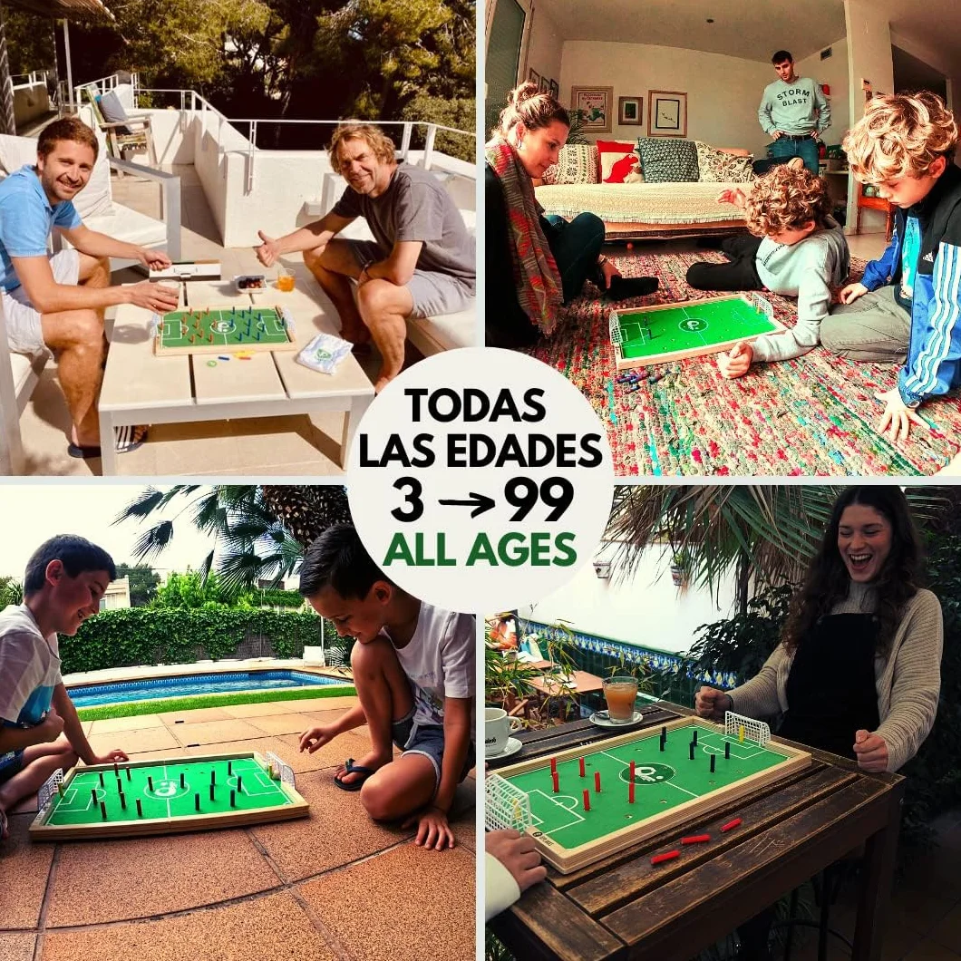 PLAKKS | Juego de Mesa de Fútbol | De 3 a 99 Años | 2 a 4 Jugadores | para Niños y Adultos | Juego de Madera | Juego de Habilidad | para Toda la Familia | Futbolín de Mesa