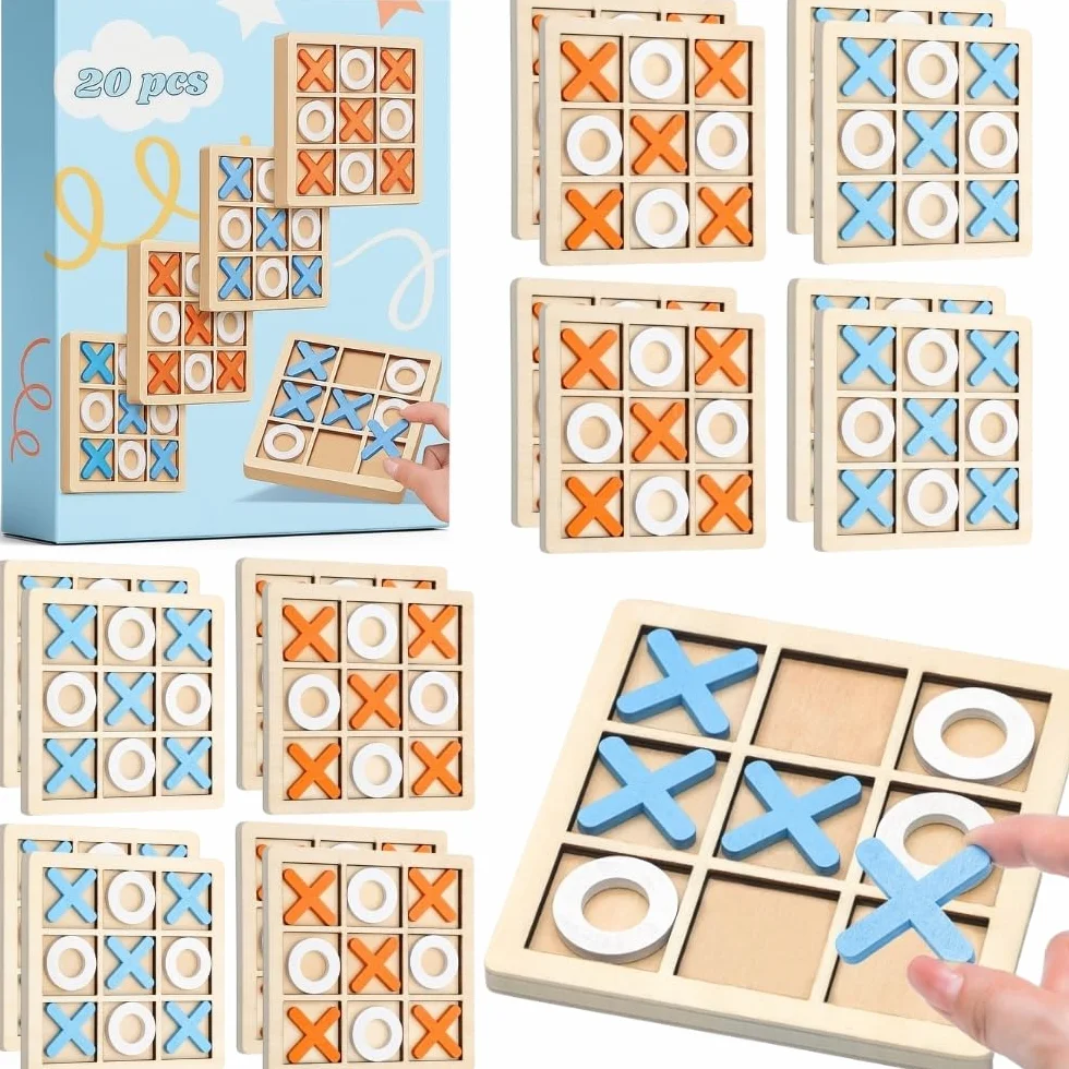 Mini Juegos Tres en Raya 20 PCS, Regalos Cumpleaños Niños, Madera Suave, Envase Individual, Pack 20 Juegos 3 en Raya