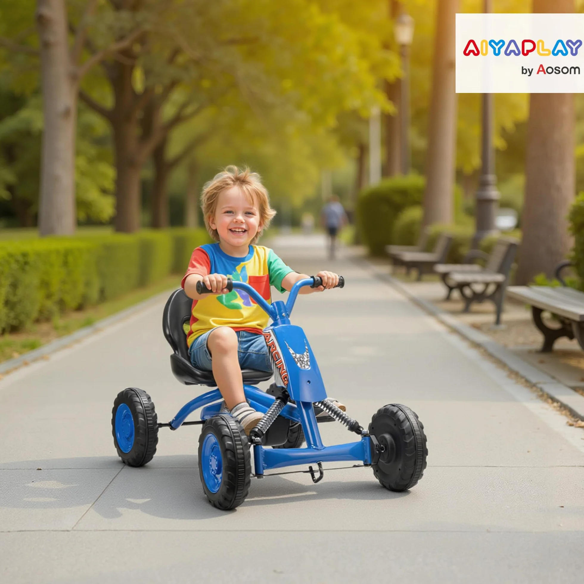 AIYAPLAY Kart Pedales, Go Kart con Ruedas PP, Marco de Acero, Carga 30 kg, para Niños y Niñas de 2-5 Años, Azul
