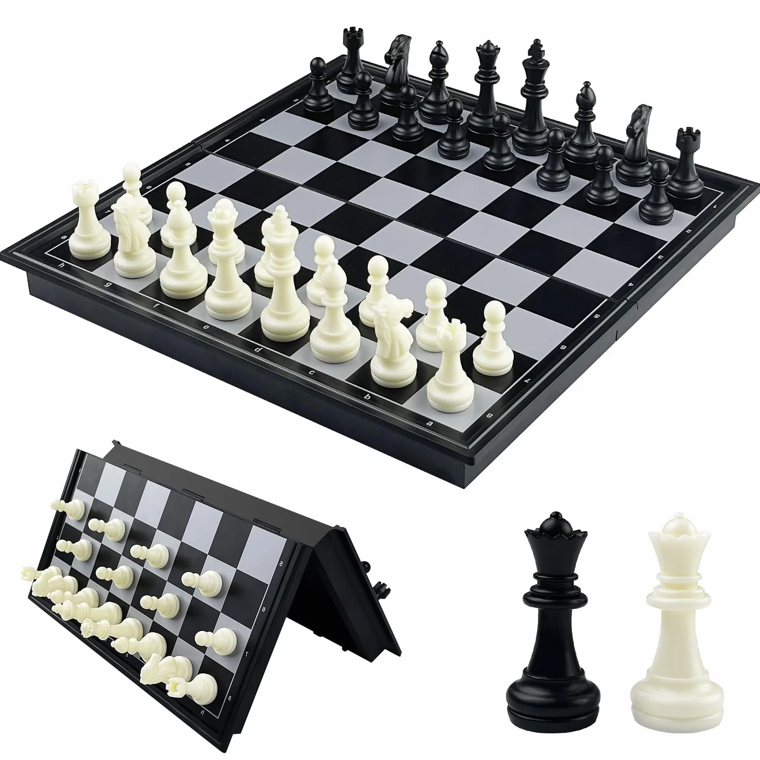 Fousenuk Ajedrez Magnetico Plegable, Tablero de Viaje Portatil de Rompecabezas, Piezas Ajedrez, Chess Niños, Juego Infantil y Adultos (Negro, Blanco) 25 × 25 cm