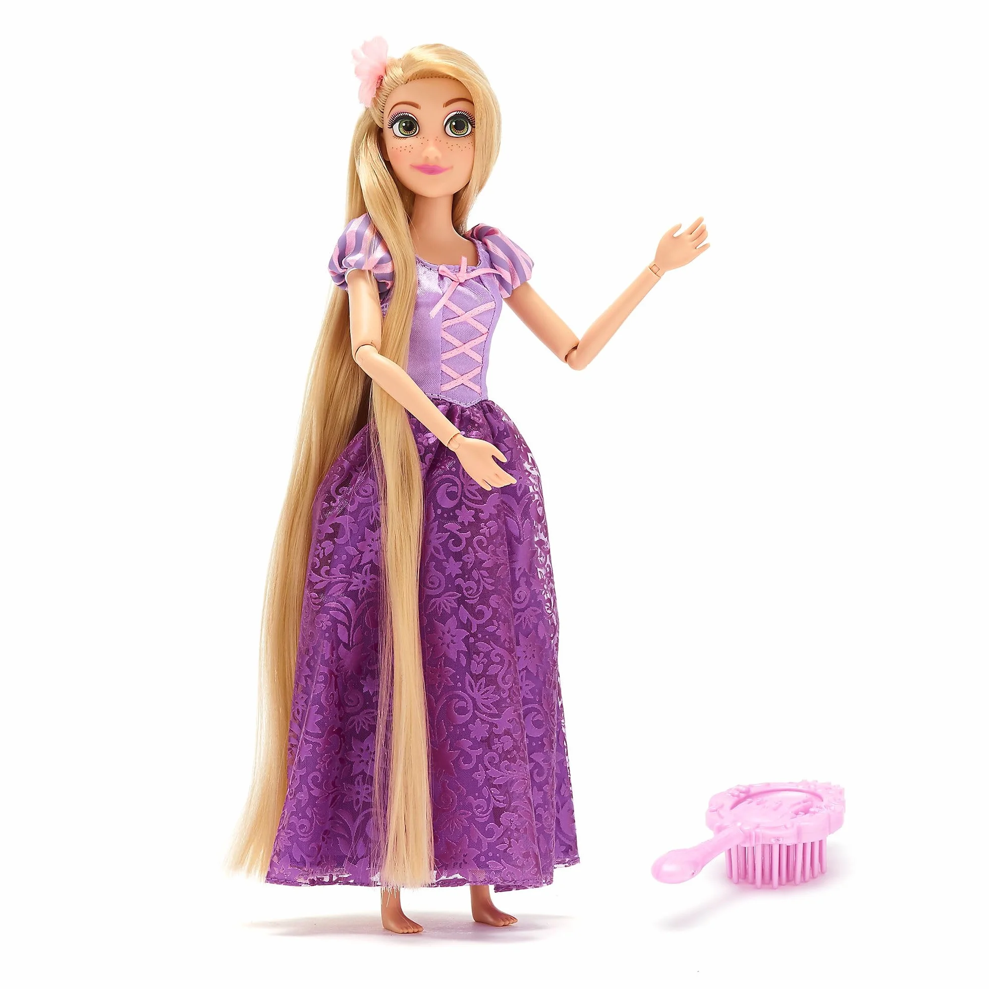 Disney Store Official, Enredados, Rapunzel, muñeca clásica, 29 cm, muñeca de Princesa Disney Totalmente posable con un Precioso Vestido Morado, Incluye Cepillo de Juguete, para Mayores de 3 años