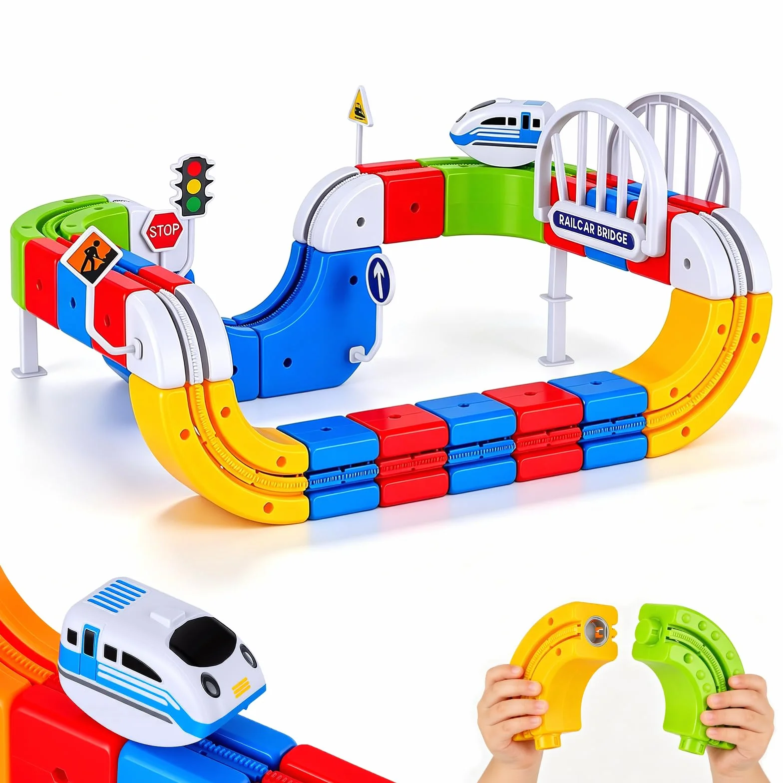 Tren Eléctrico Niños 82 Piezas con 1 Tren – Pista 3D Antigravedad klick-Rail, Bloques de Construcción DIY Cube Track, Juguete Educativo Stem para Niños de 4 a 8 Años