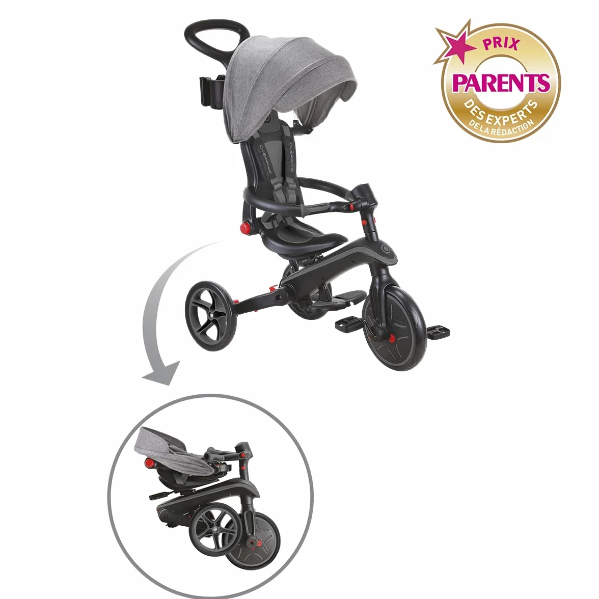 Globber Tricycle Explorer 4 en 1 - Triciclo Plegable y escalable en draisiana para niños de 10 Meses a 5 años