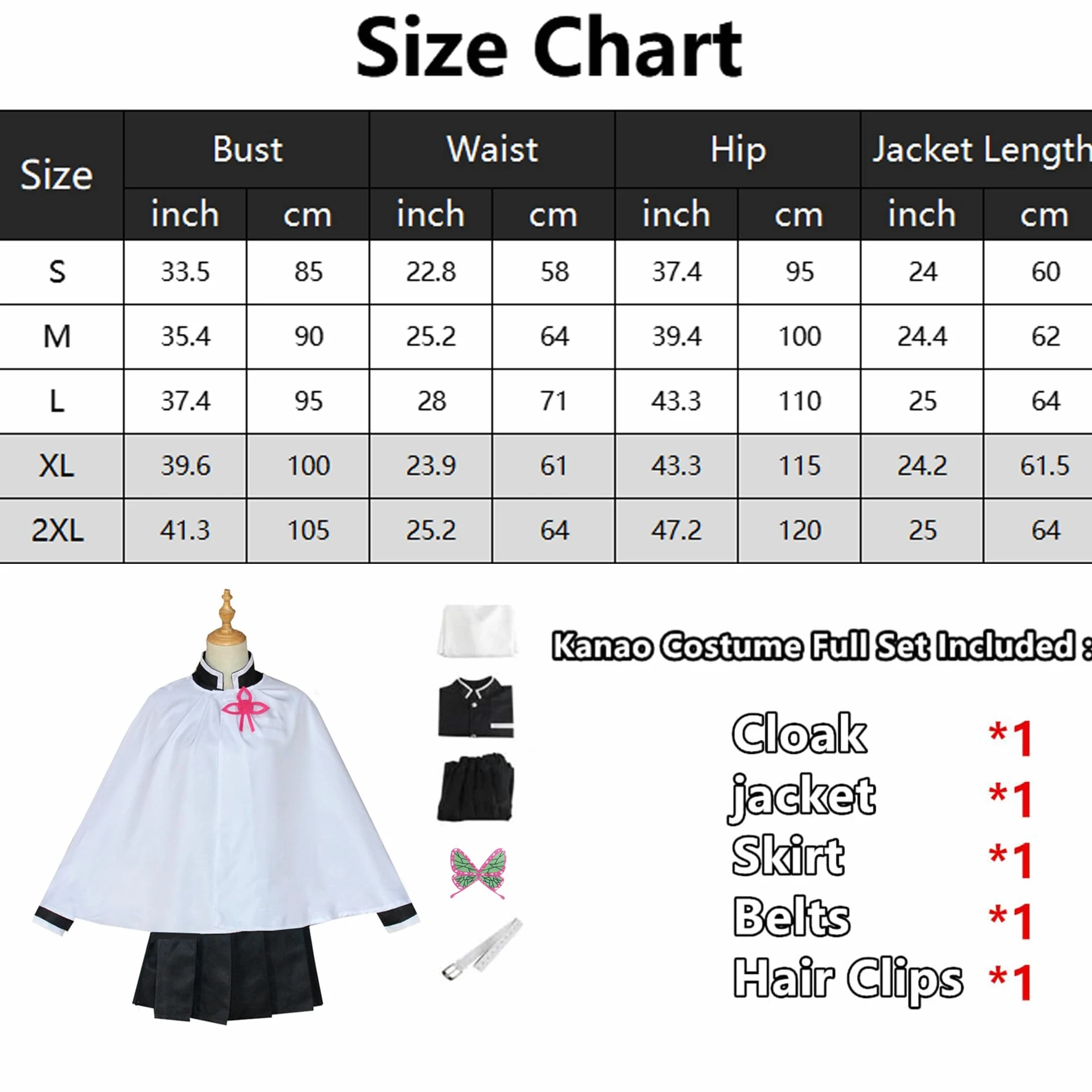 Disfraz de cosplay de Kanao Tsuyuri para mujer, disfraz de anime Kochou con capa, bata y vestido (cosplay de Kanao, talla L)