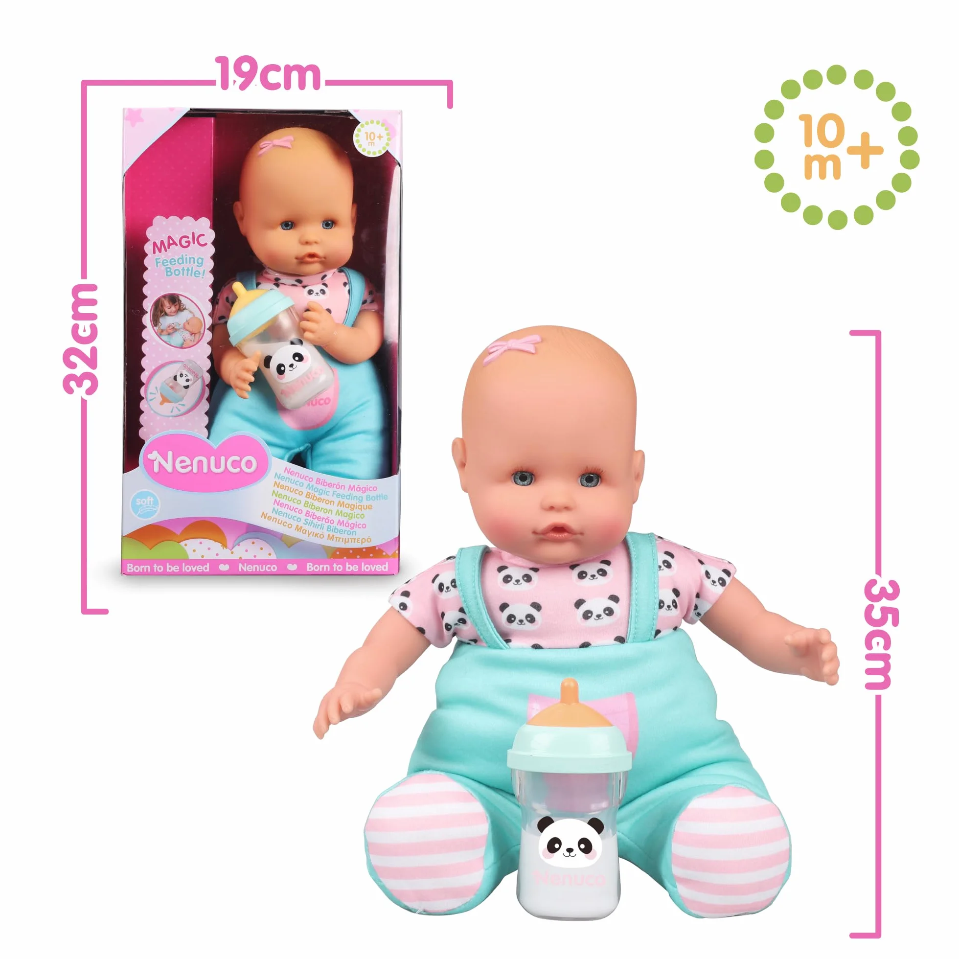 NENUCO - Biberón Mágico, Muñeco bebé blandito, el líquido del biberón desaparece Cuando el bebé se lo Haya Terminado. para niños y niñas a Partir de 10 Meses, (Famosa NFN86000)