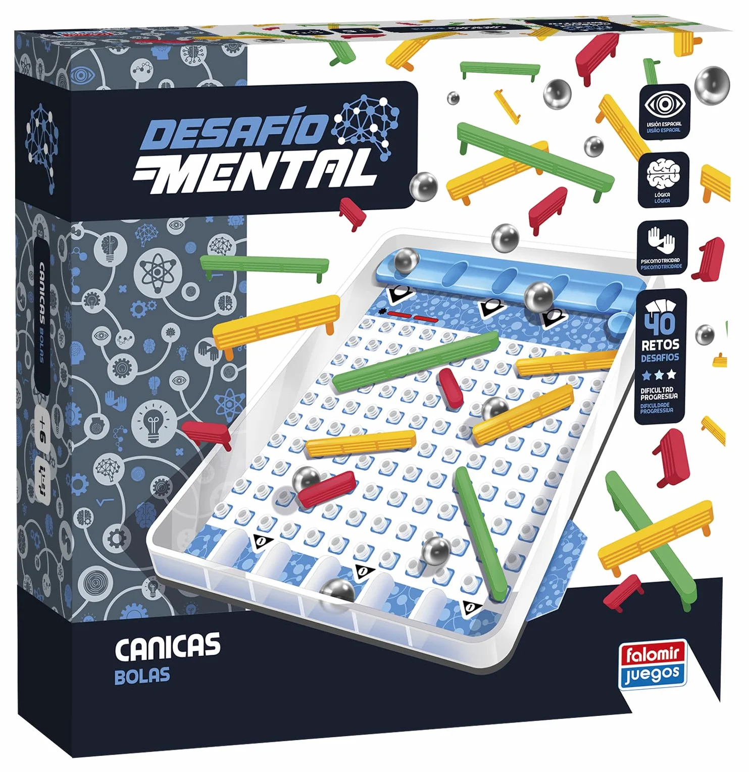 Falomir - Canicas Desafío Mental - Canicas y Barreras | Juego de Lógica y Destreza Visual | para 1 Jugador (Edad 6+)