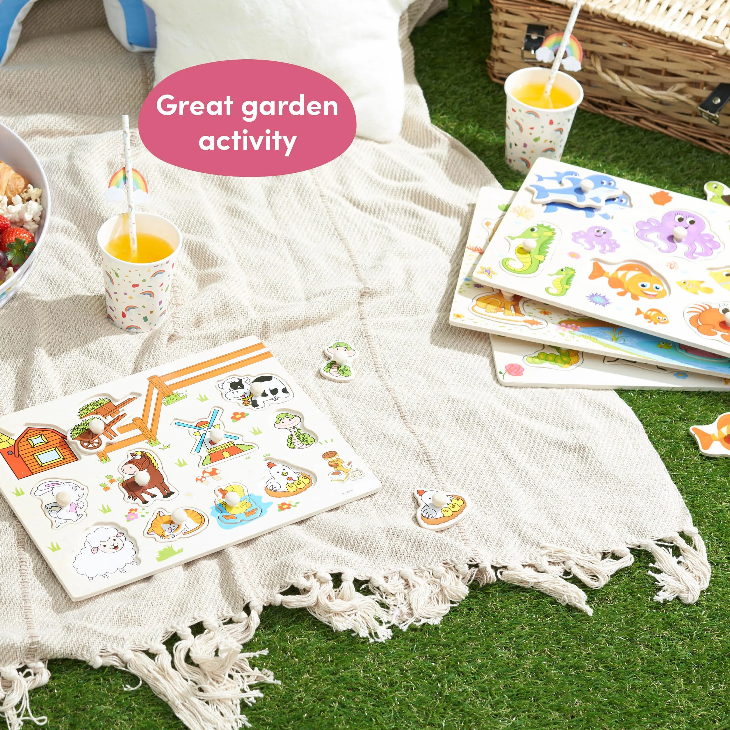 THE TWIDDLERS Set de 4 Puzles de Madera para Bebés Juguetes Educativos Montessori con Tiradores