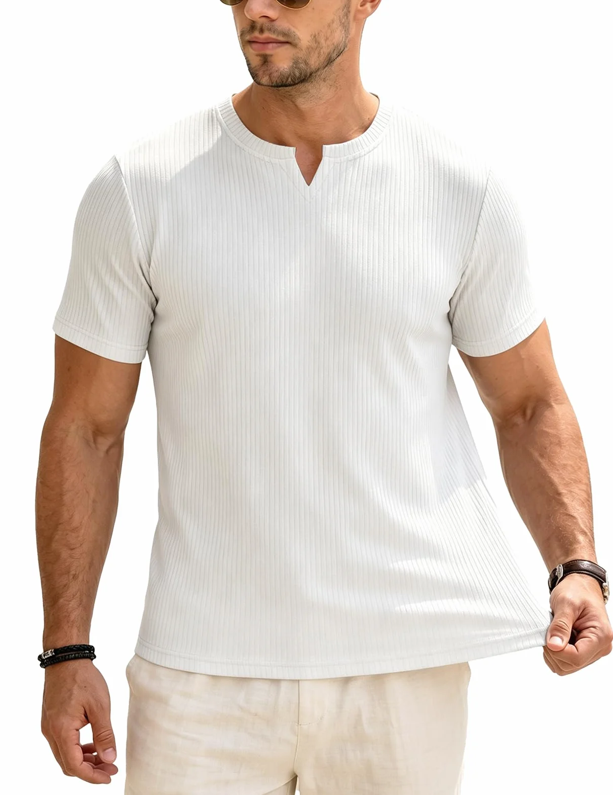 Muscle Cmdr Camiseta de Manga Larga Corto Hombre Stretch Slim Fit V Cuello